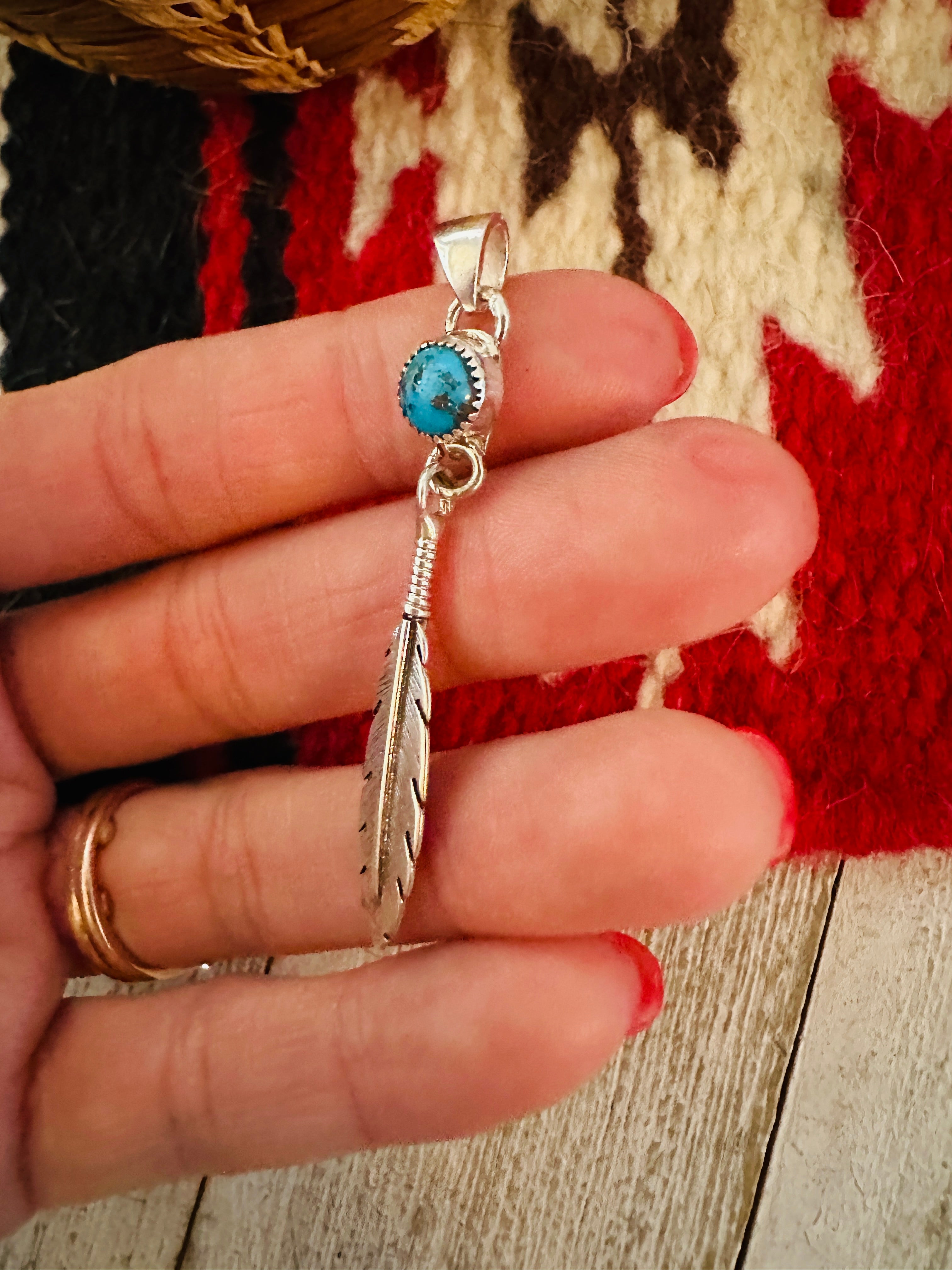 Navajo Turquoise & Sterling Silver Feather Pendant