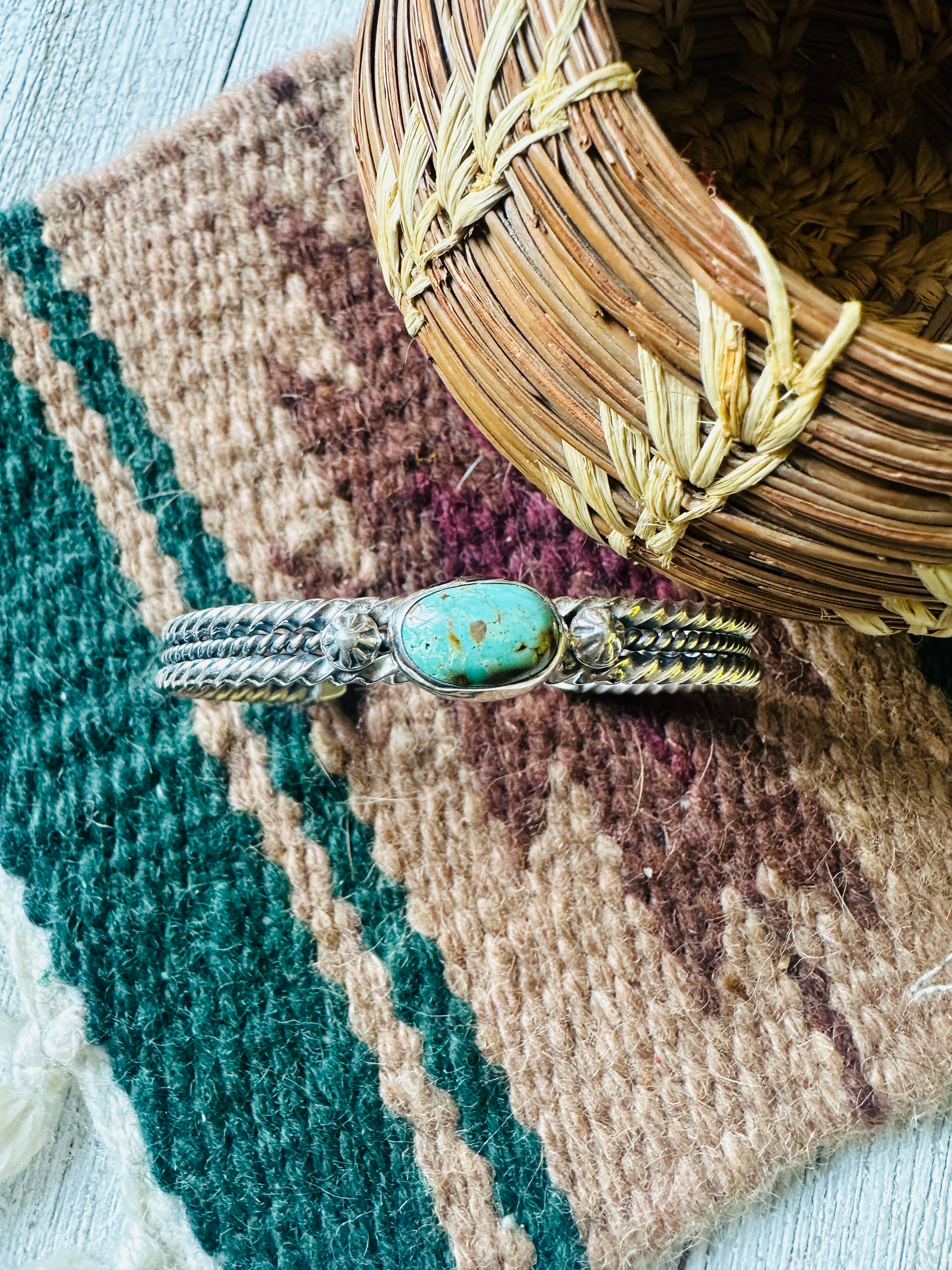 Navajo Sterling Silver & Royston Turquoise Cuff Bracelet