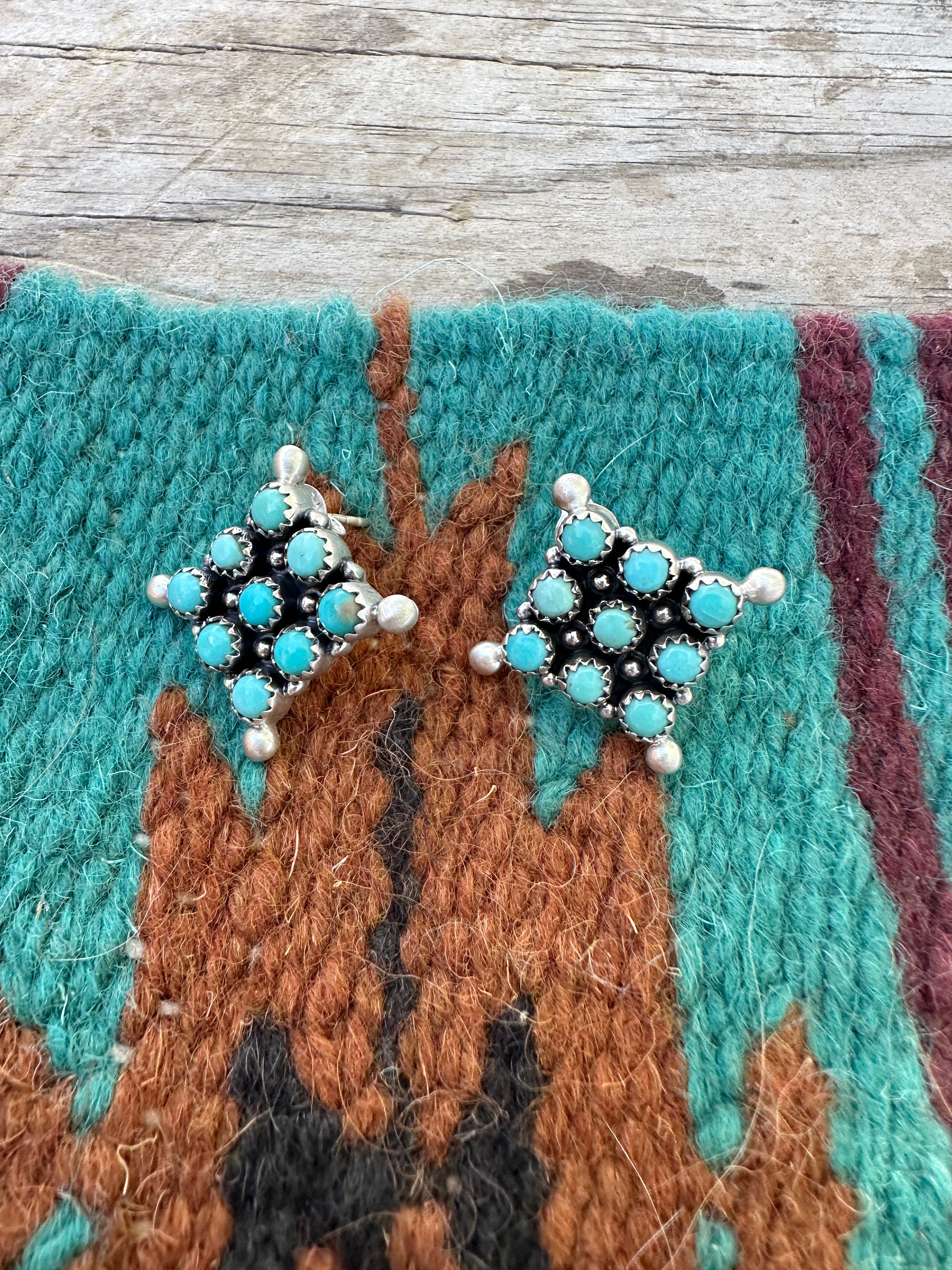 Handmade Cluster Turquoise Sterling Silver Post Earrings