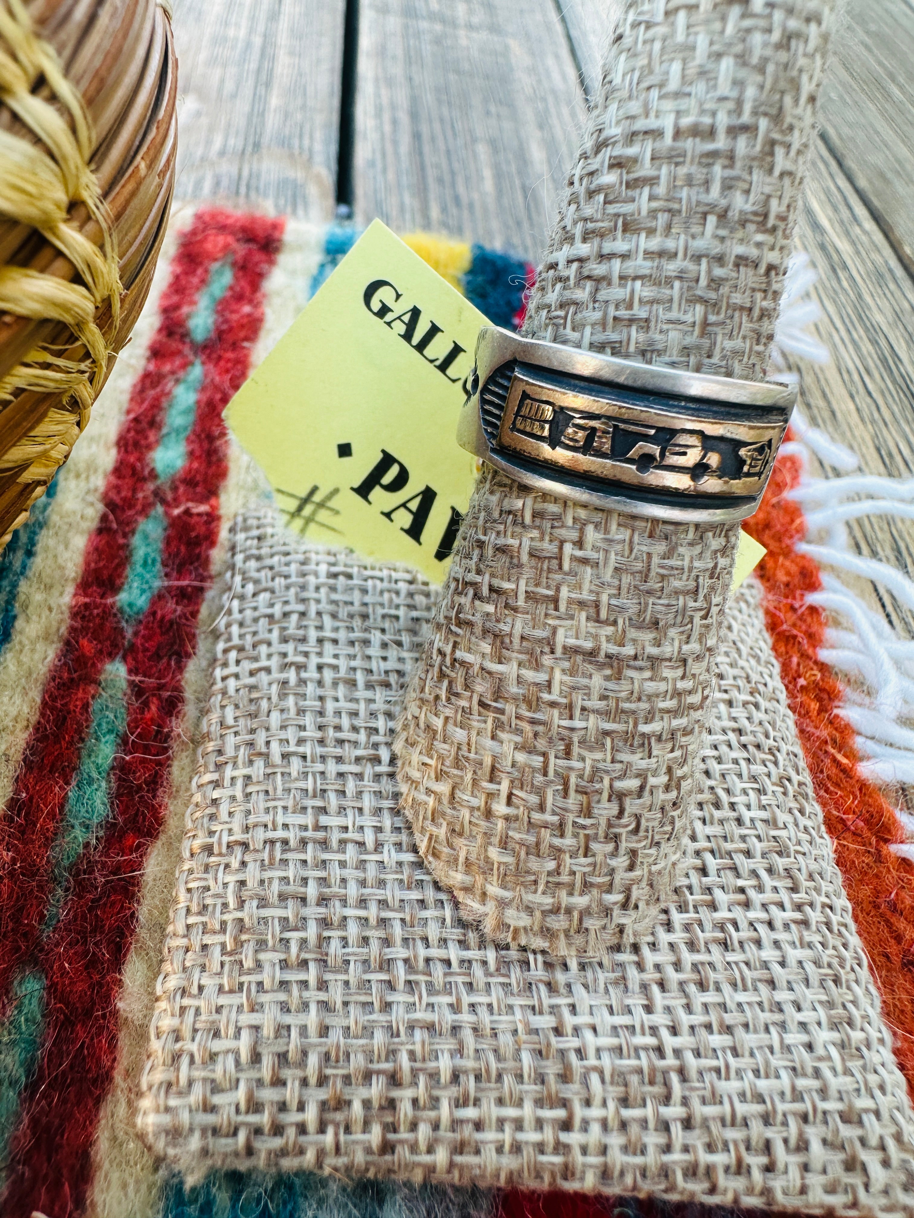 Old Pawn Handcrafted Copper & Sterling Silver Storyteller Band Ring Size 9.75