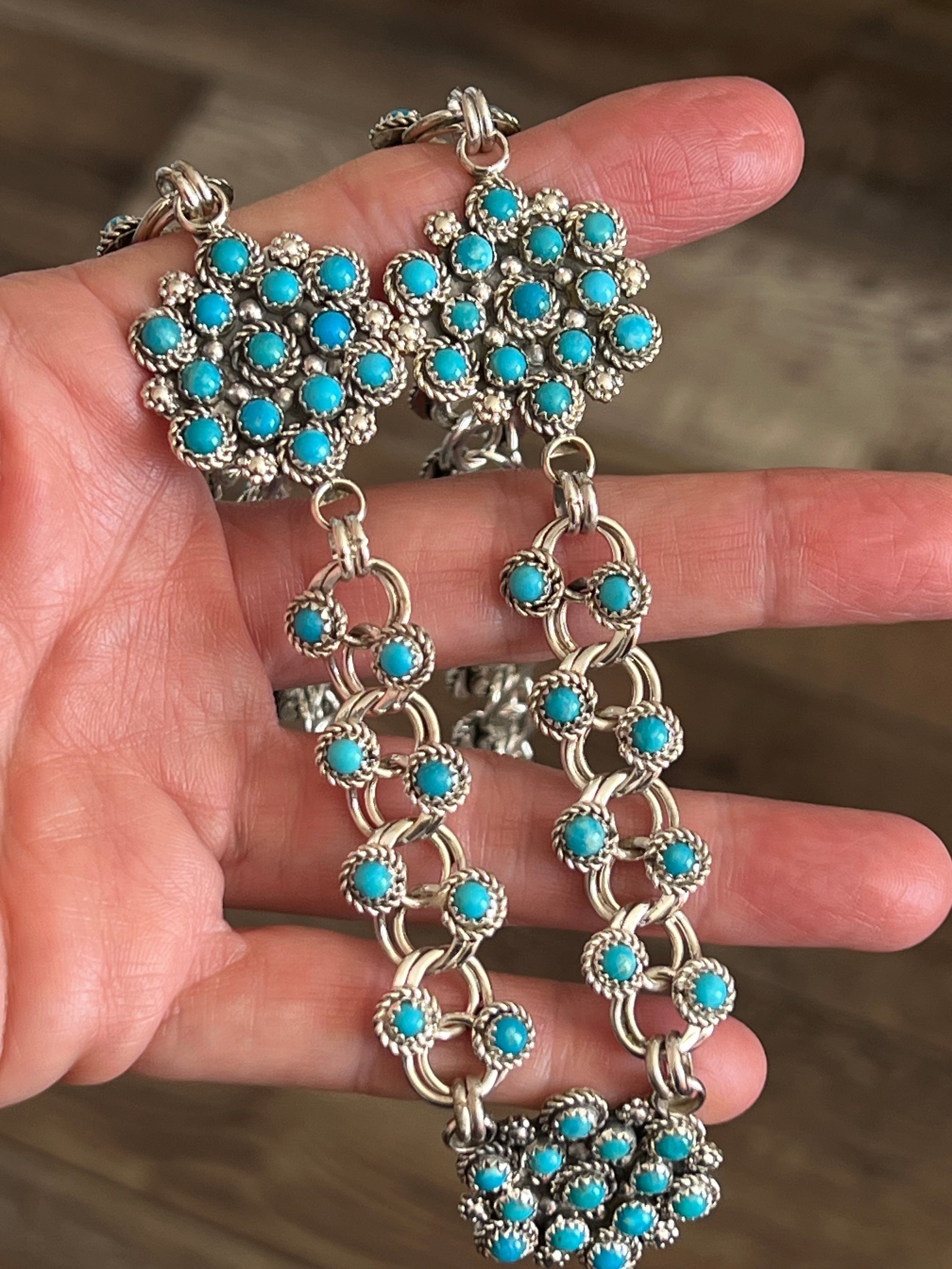 Handcrafted Sterling and Snake Eye Turquoise Link and Cluster Necklace by Dillon Cheama