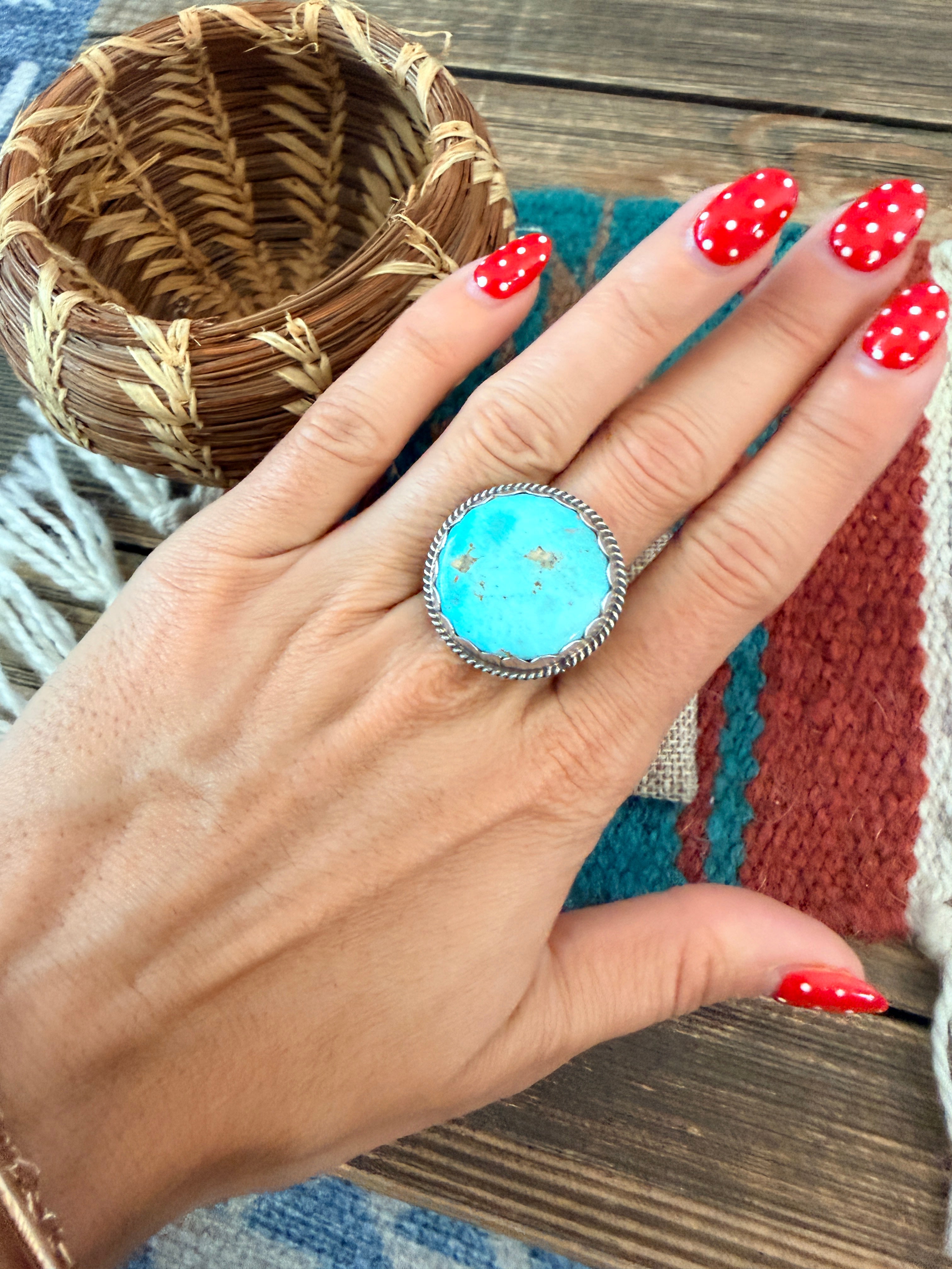 Handmade Sterling Silver & Blue Ridge Turquoise Adjustable Ring