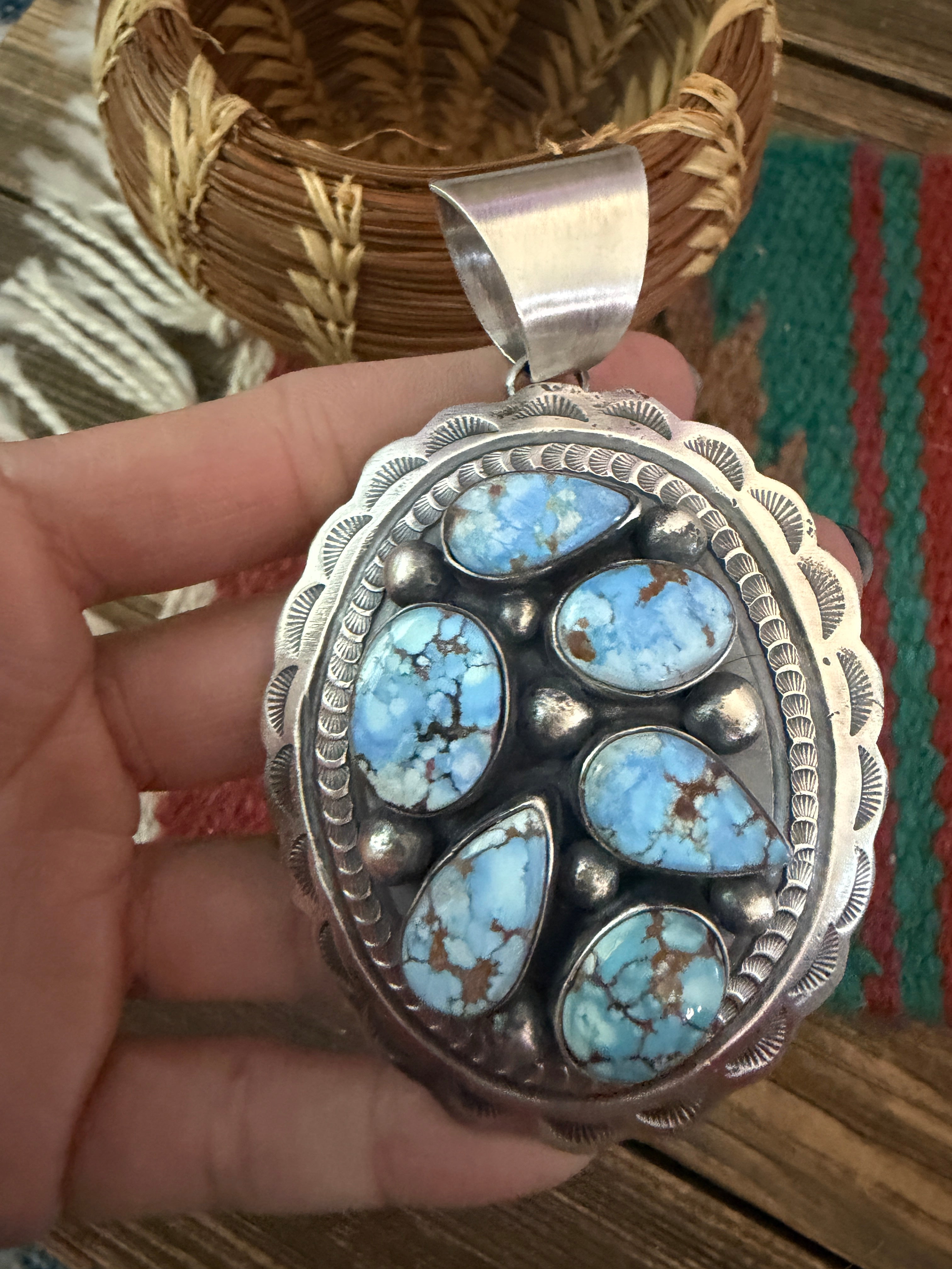Handcrafted Sterling Silver & Golden Hills Turquoise Concho Pendant by Chimney Butte