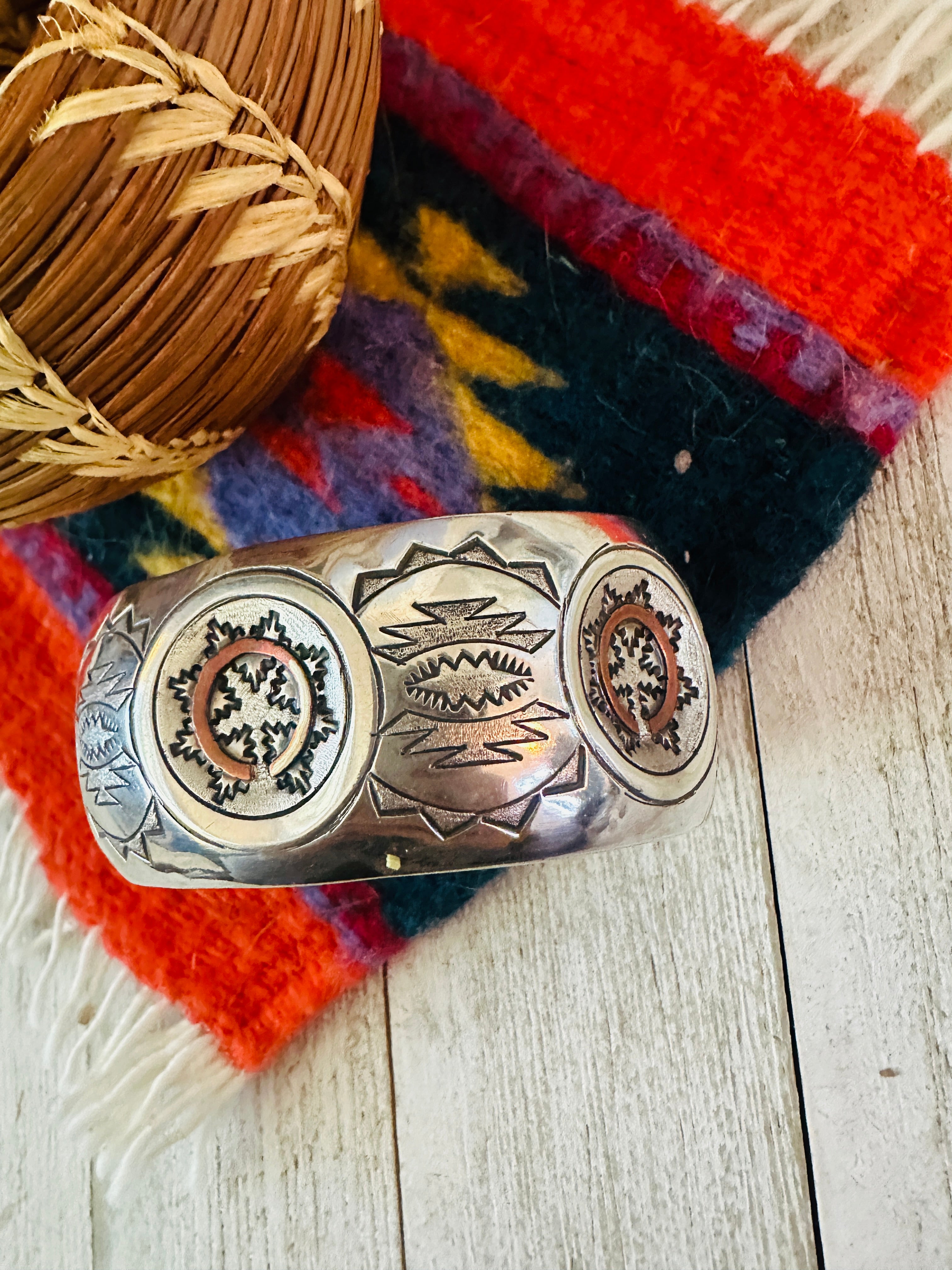 Navajo Copper and Sterling Silver Cuff Bracelet Signed