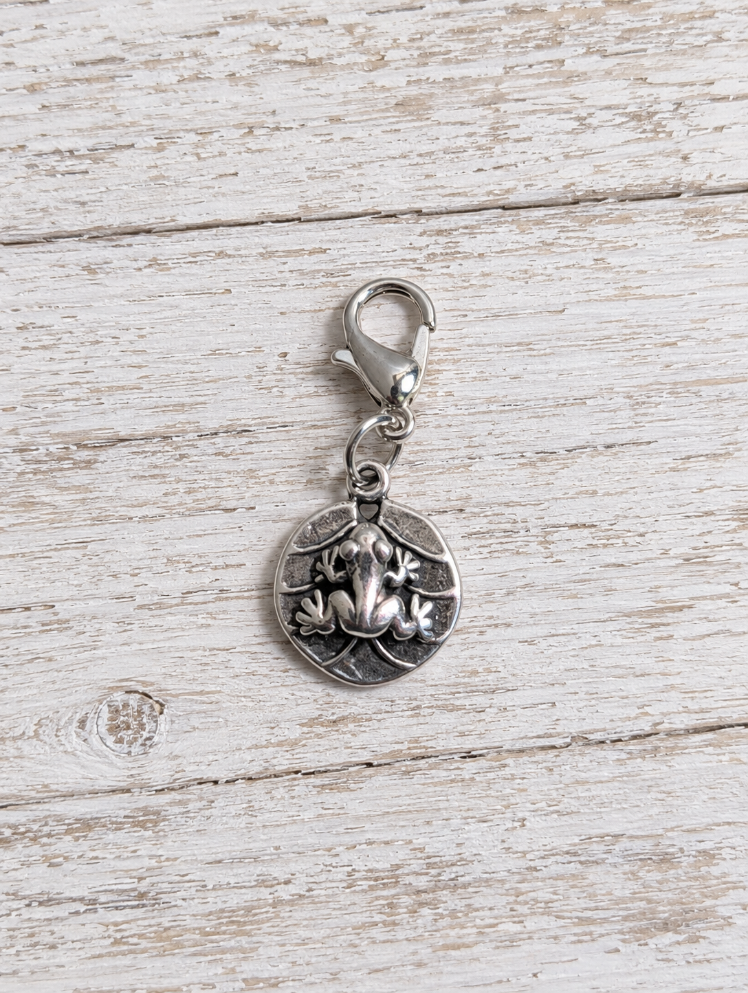 Handcrafted Frog On A Leaf Charm Sterling Silver