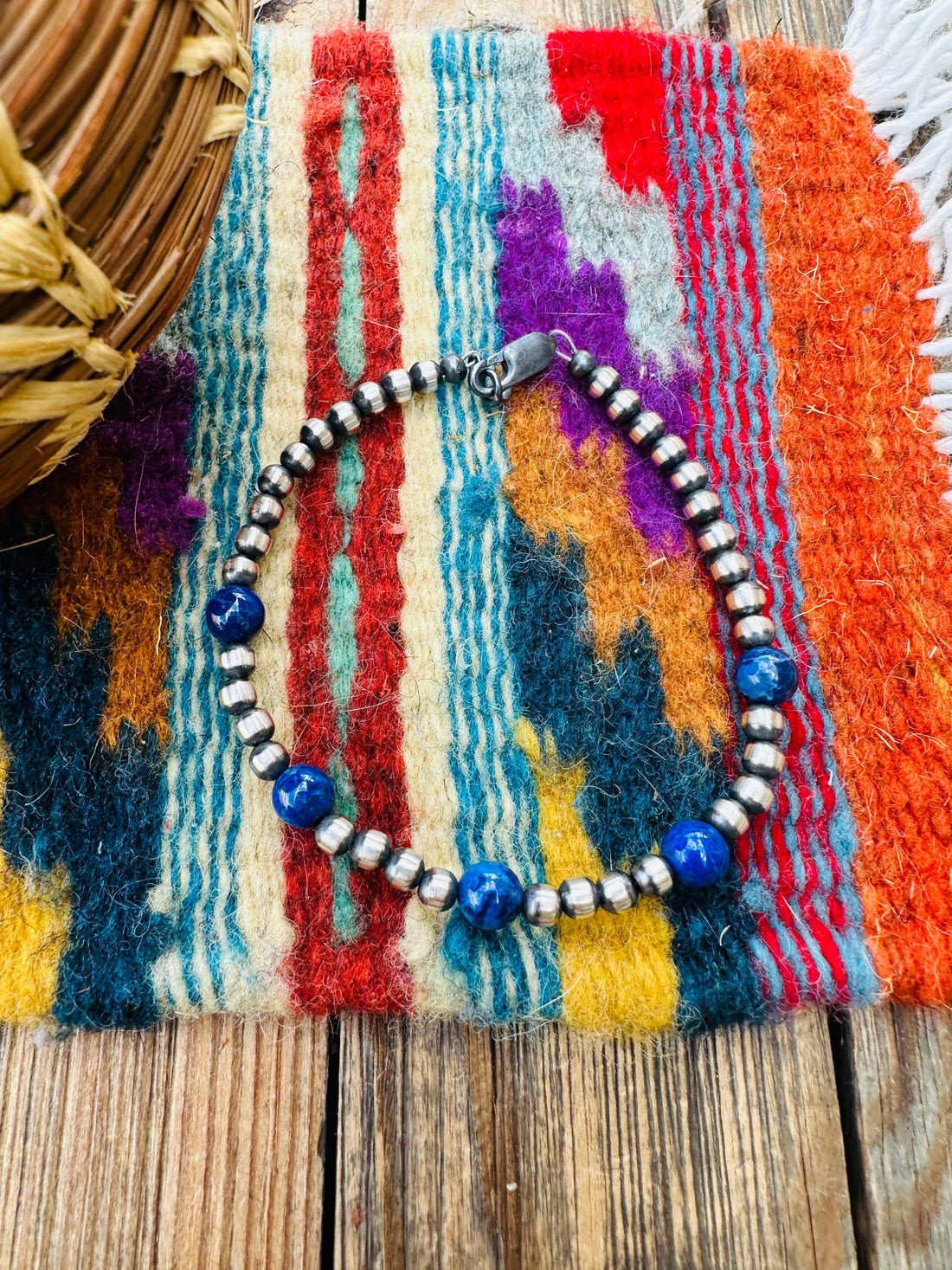 Handcrafted Lapis & Sterling Silver Beaded Bracelet