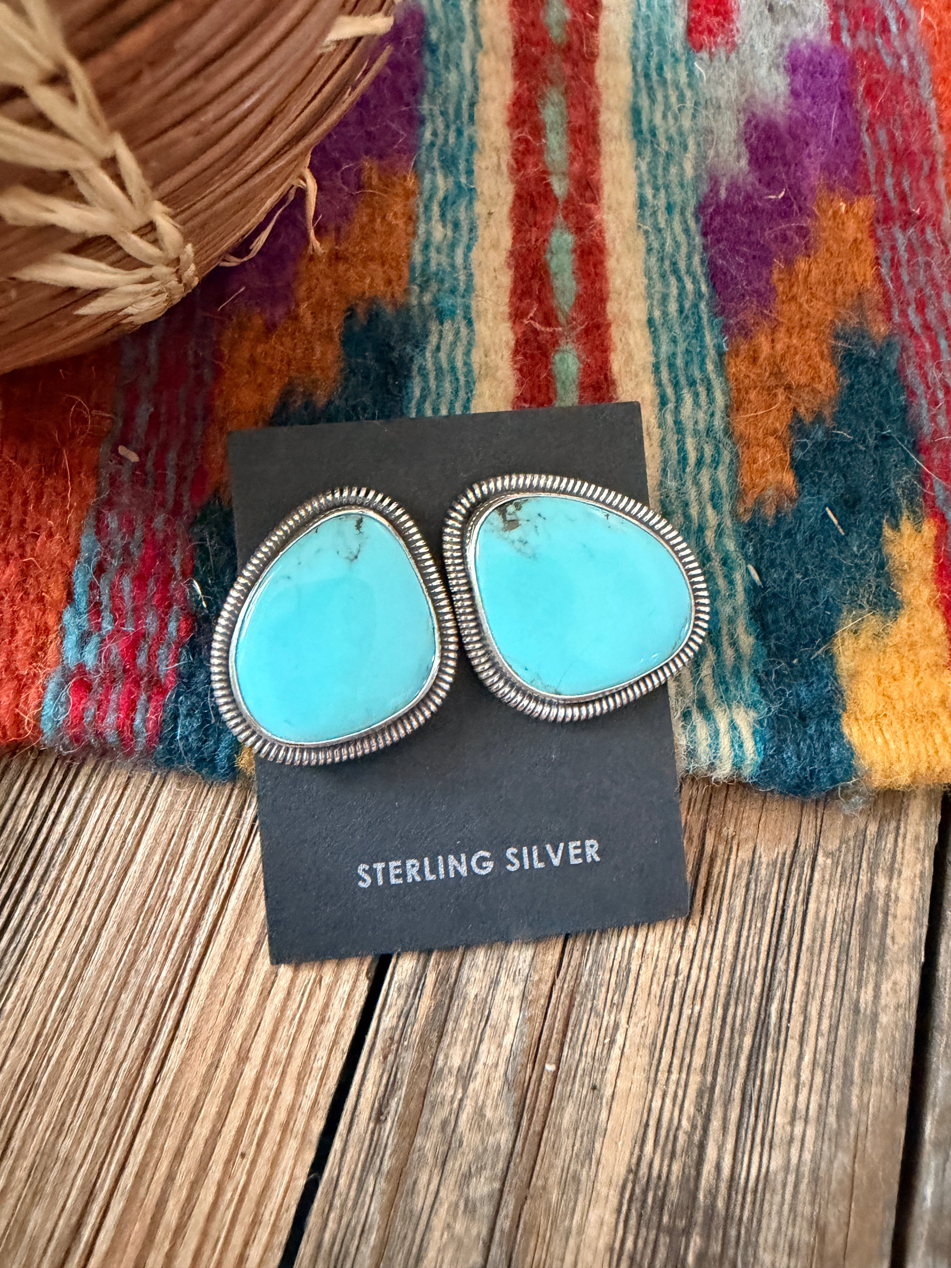 Handcrafted Turquoise & Sterling Silver Post Earrings