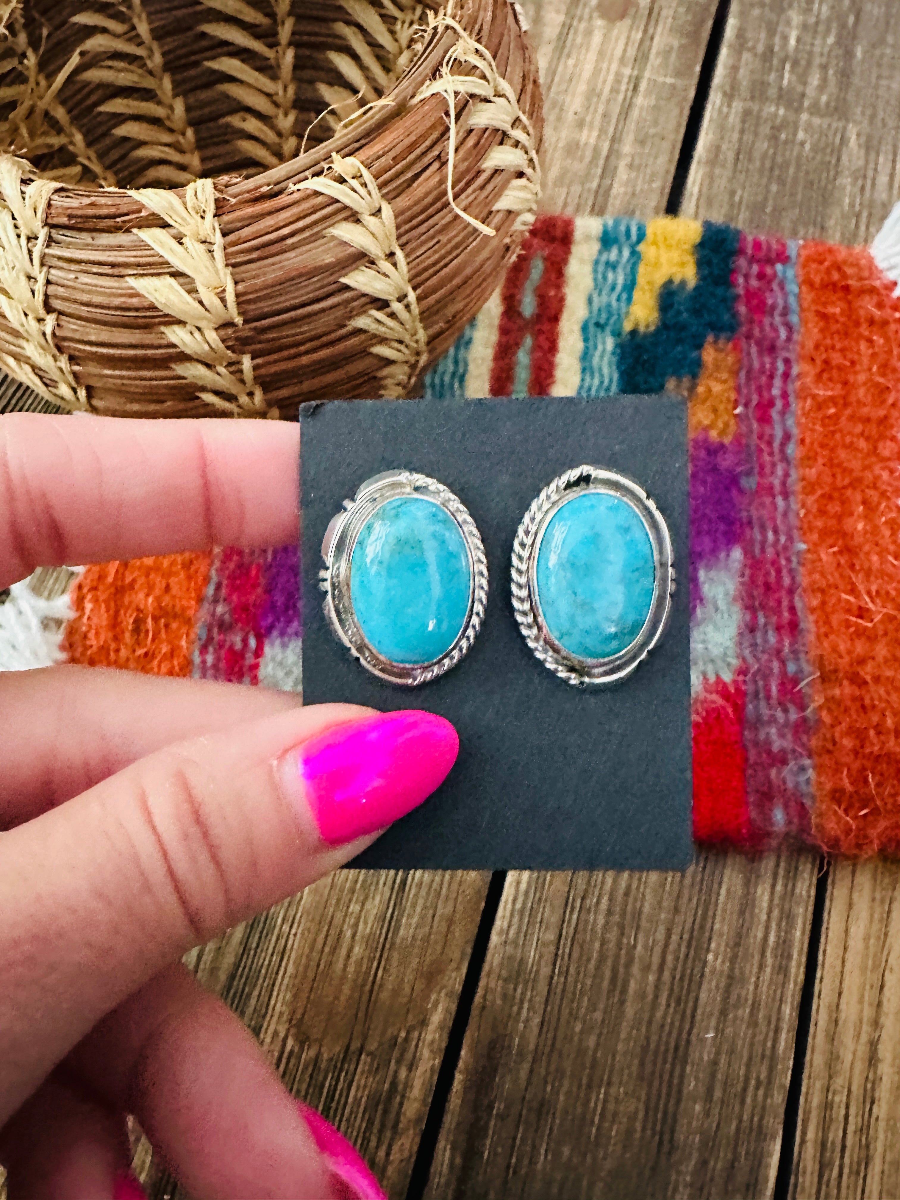 Handcrafted Turquoise & Sterling Silver Post Earrings