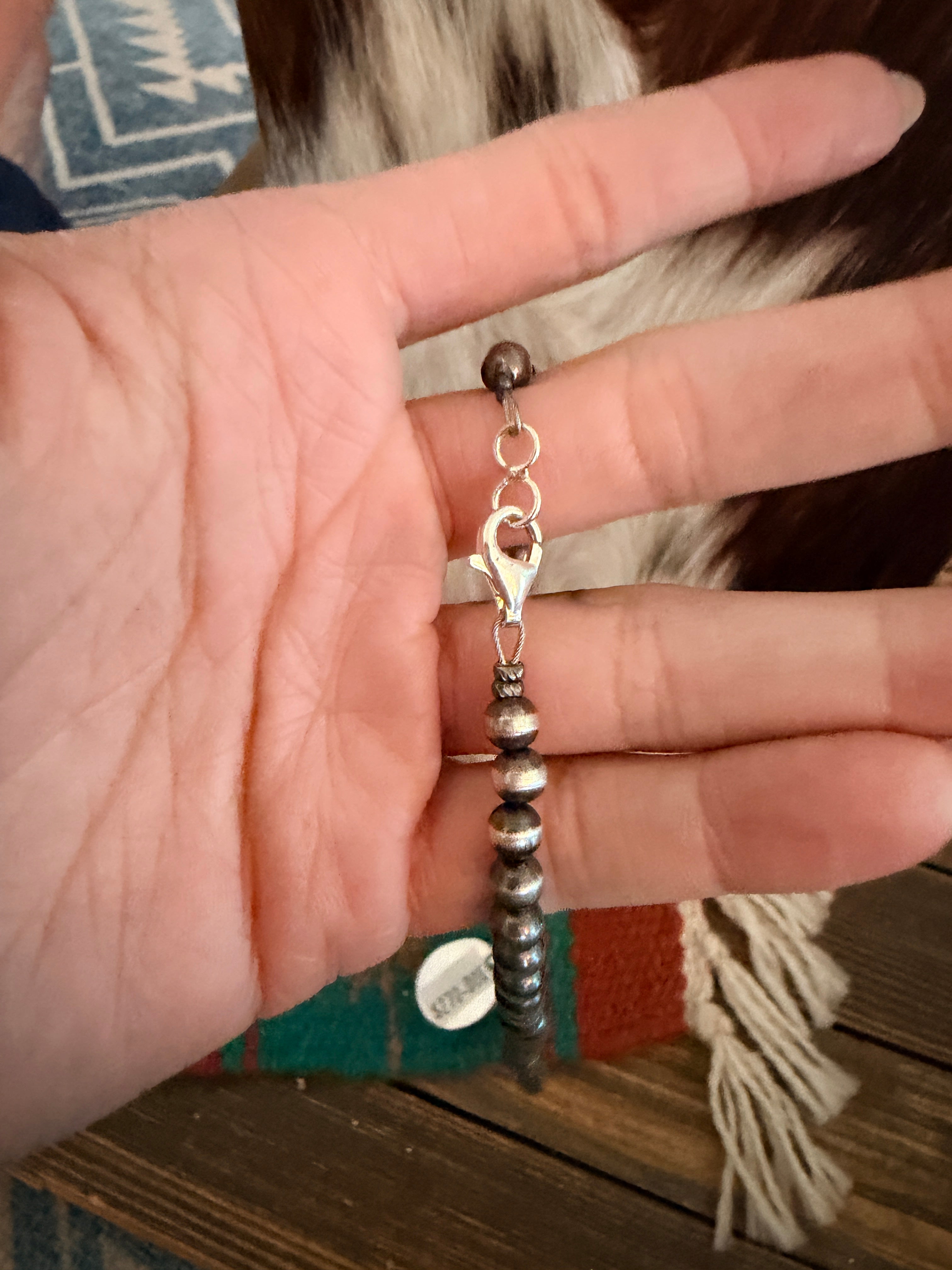 Handcrafted Turquoise & 5mm Sterling Silver Pearl 18” Beaded Necklace