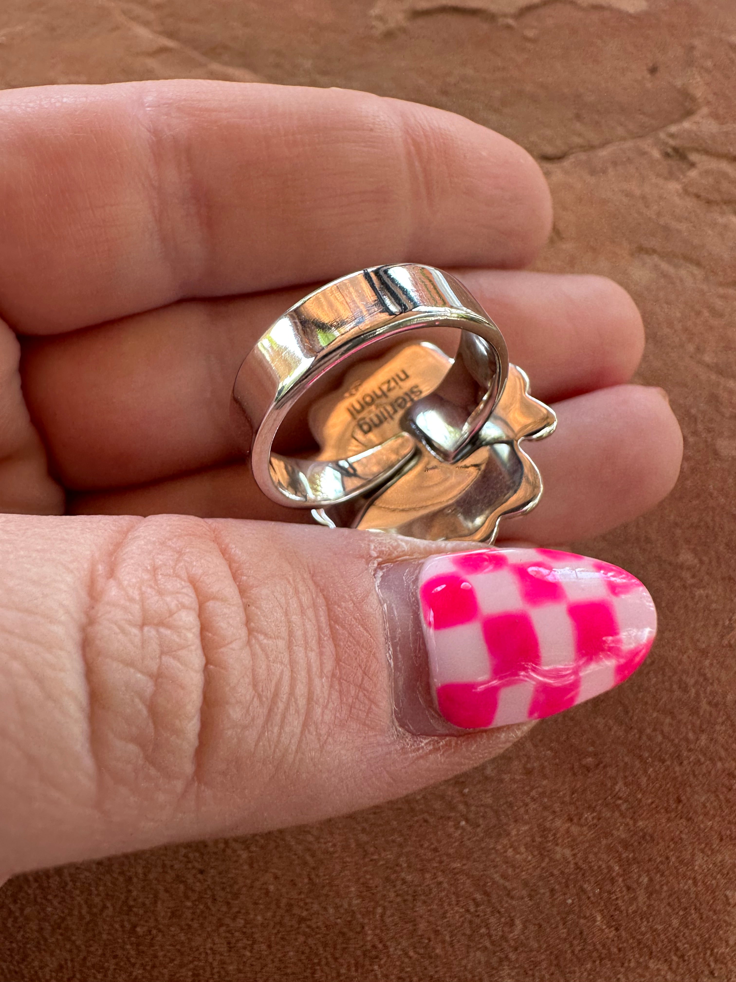 Beautiful Handmade Palomino Turquoise And Sterling Silver Adjustable Ring