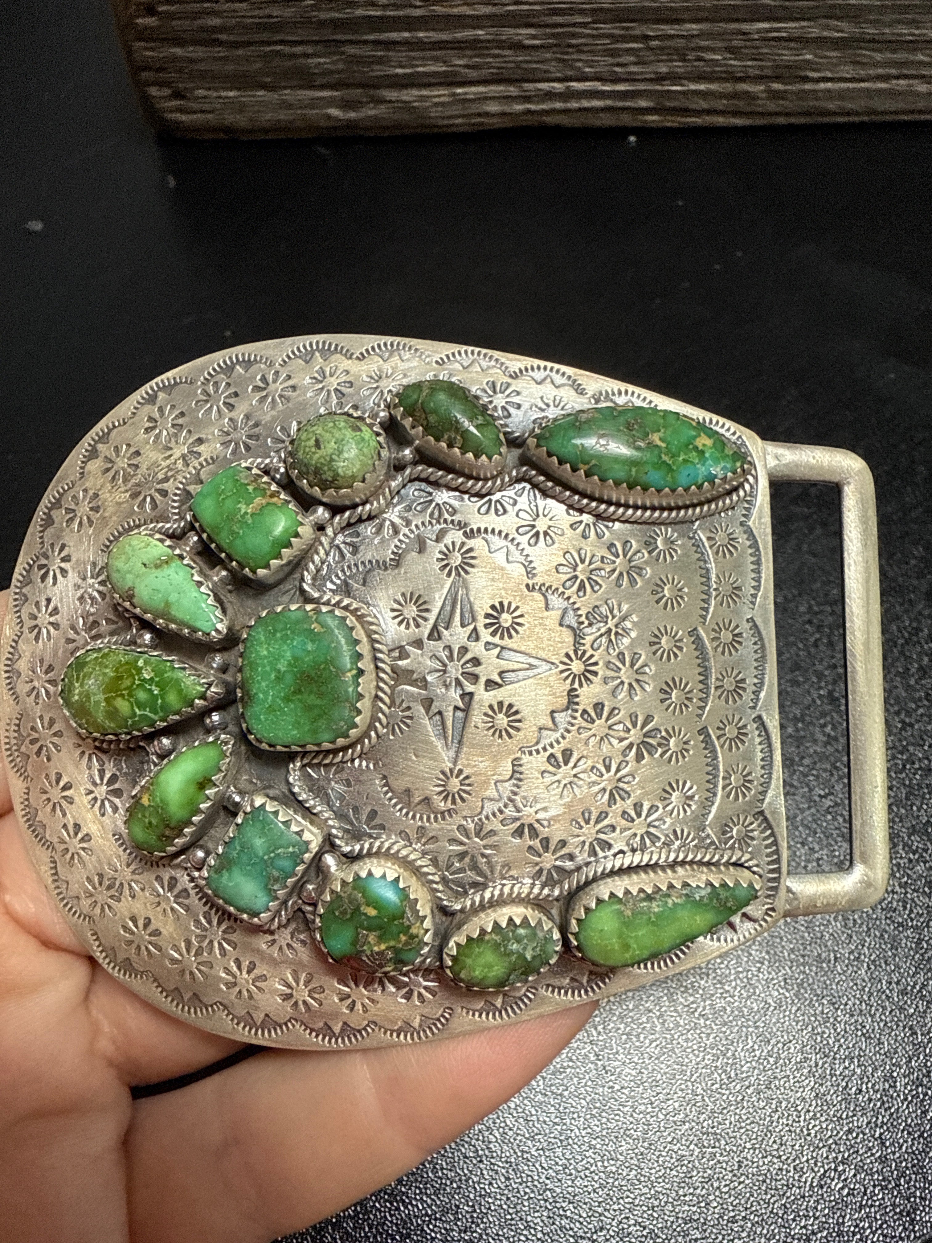 Handmade Sterling Silver Multi Stone Buckle with Signed Nizhoni