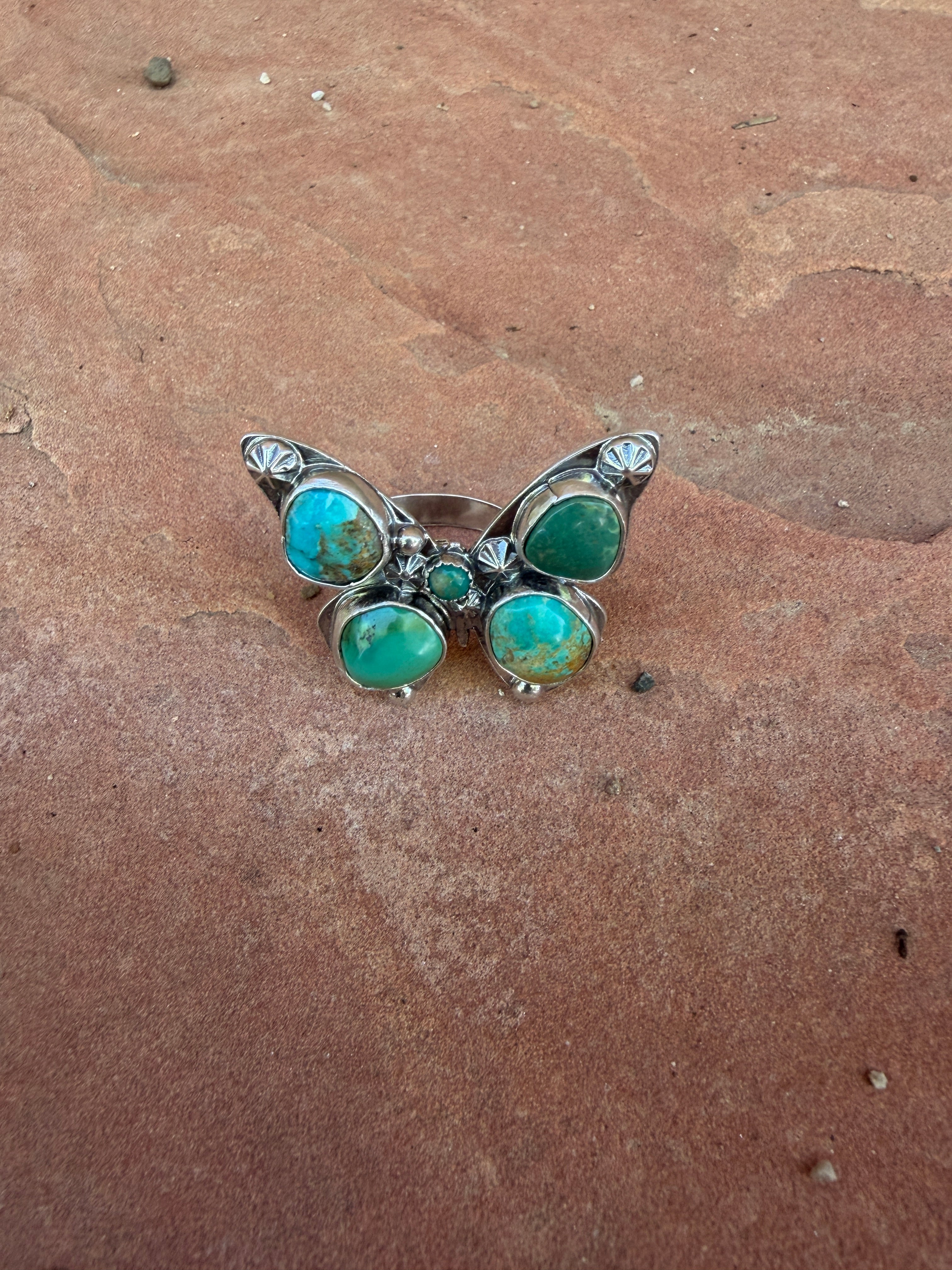 Handmade Turquoise Adjustable Butterfly Ring by Roaming Buffalo