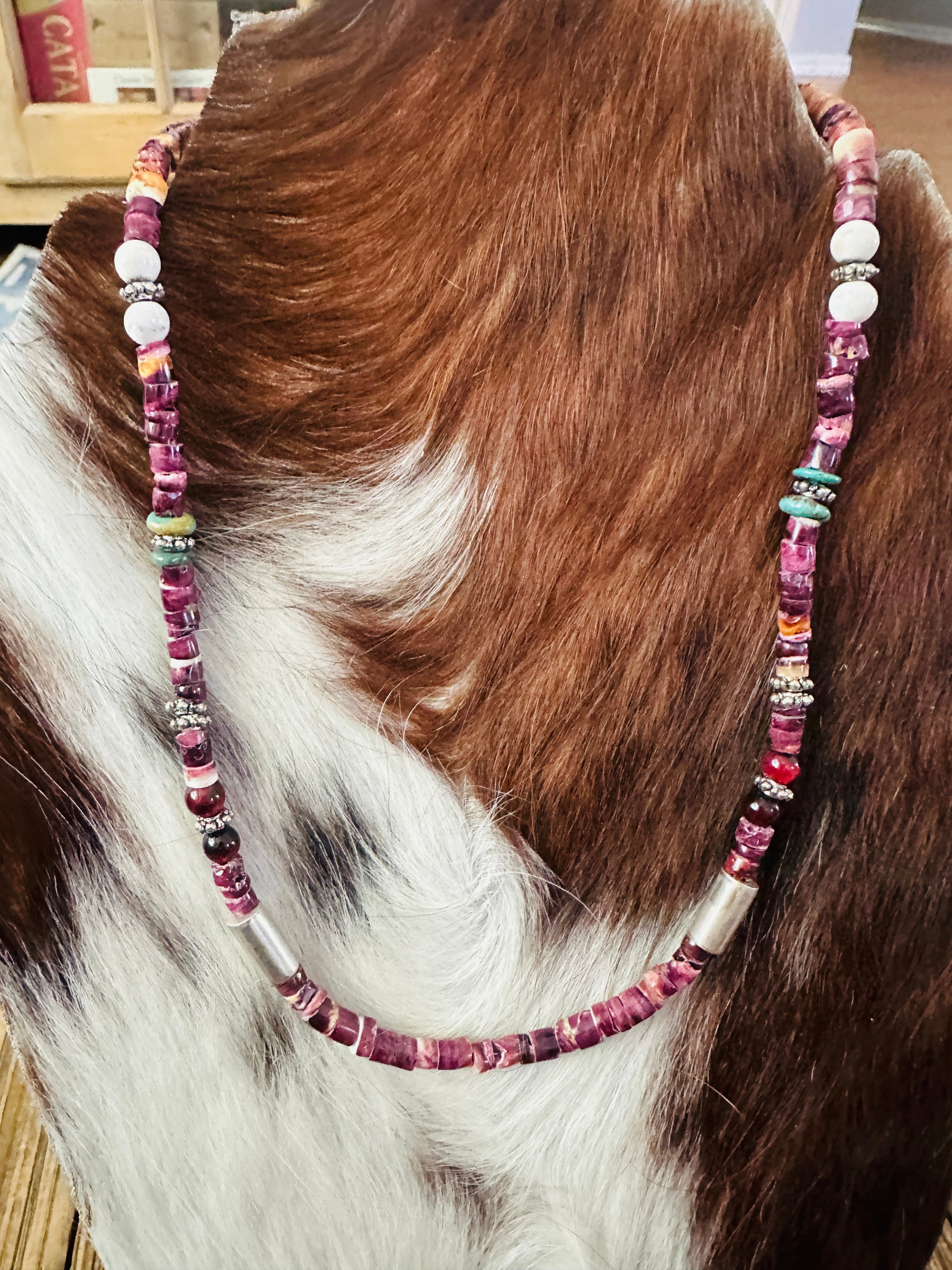 Handcrafted Multi Stone & Sterling Silver Beaded 18” Necklace by T & R Singer