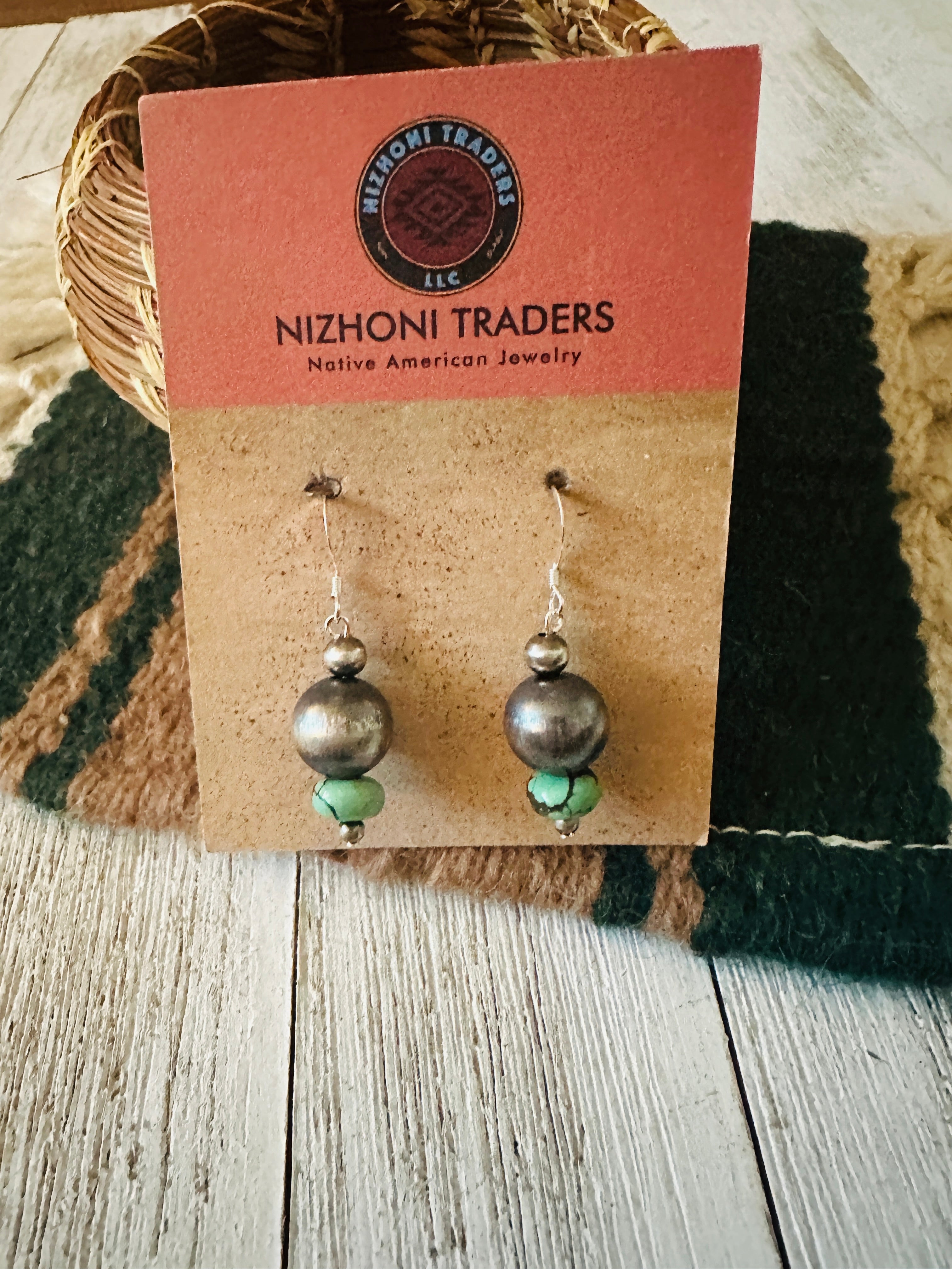 Navajo Turquoise & Sterling Silver Beaded Dangle Earrings