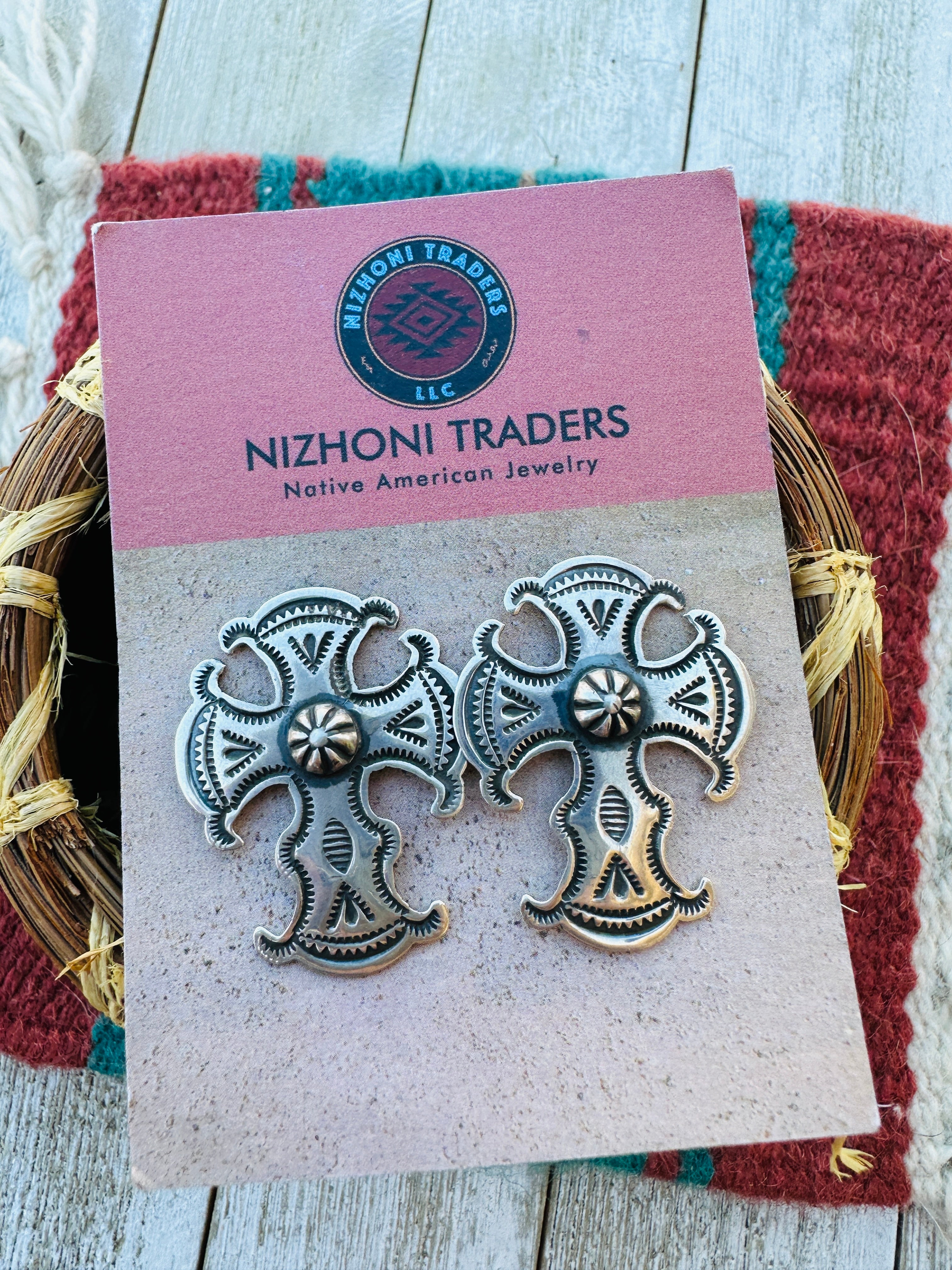 Handcrafted Sterling Silver Concho Cross Post Earrings by Happy Piasso