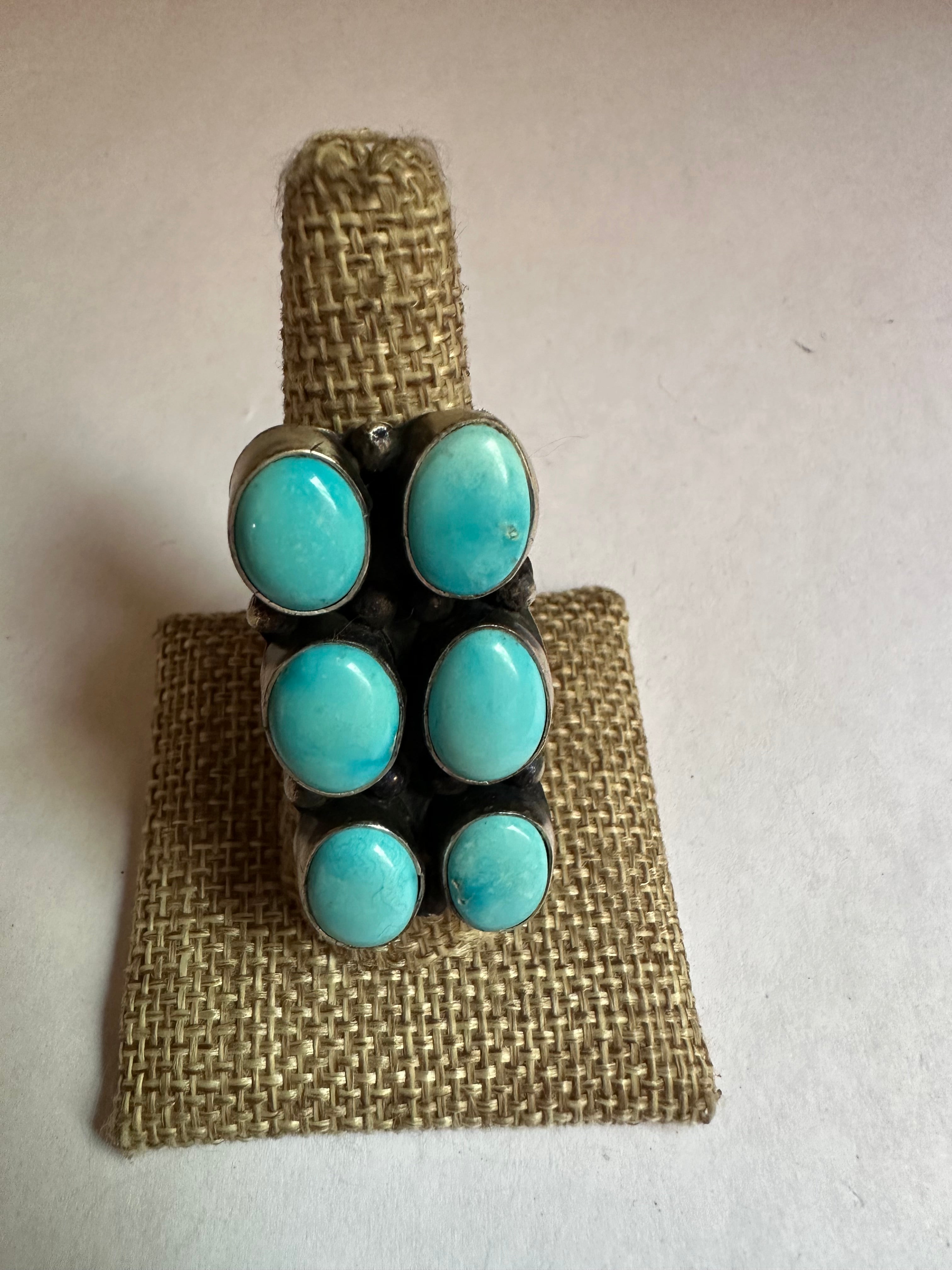 Navajo Kingman Turquoise & Sterling Silver Ring Size 9.5 Signed Sheila