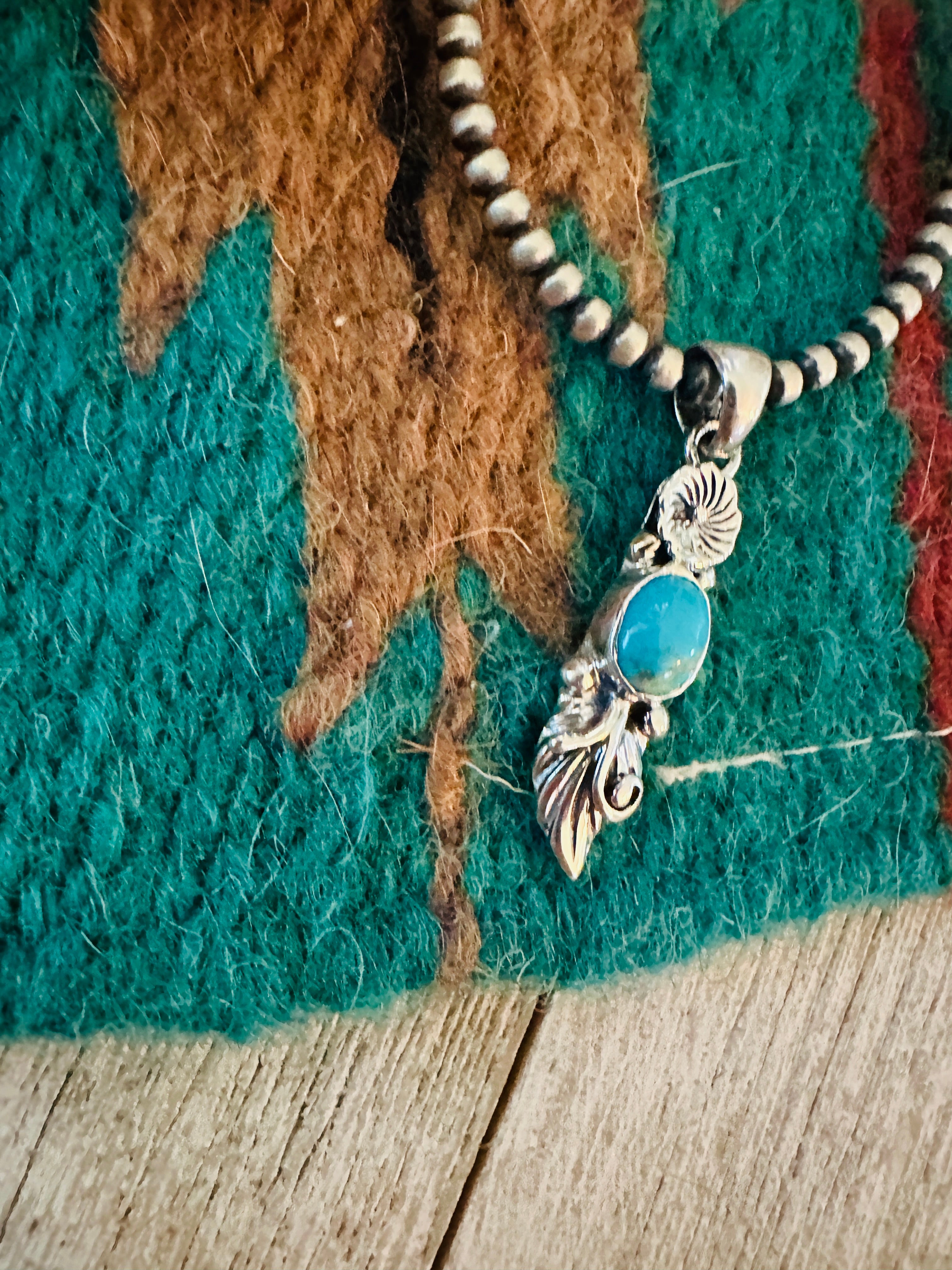 Navajo Turquoise & Sterling Silver Flower Pendant