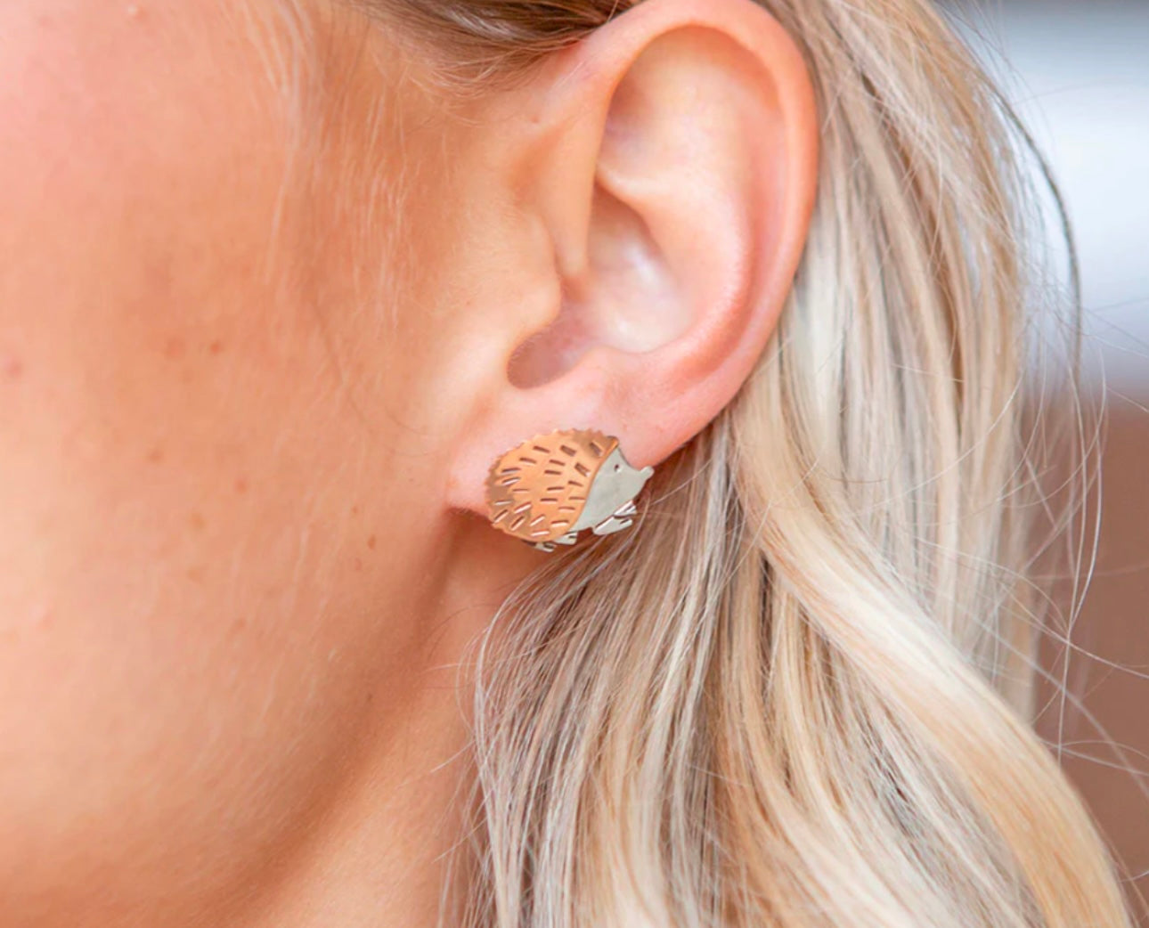 COPPER & SILVER HEDGEHOG EARRING ON POST