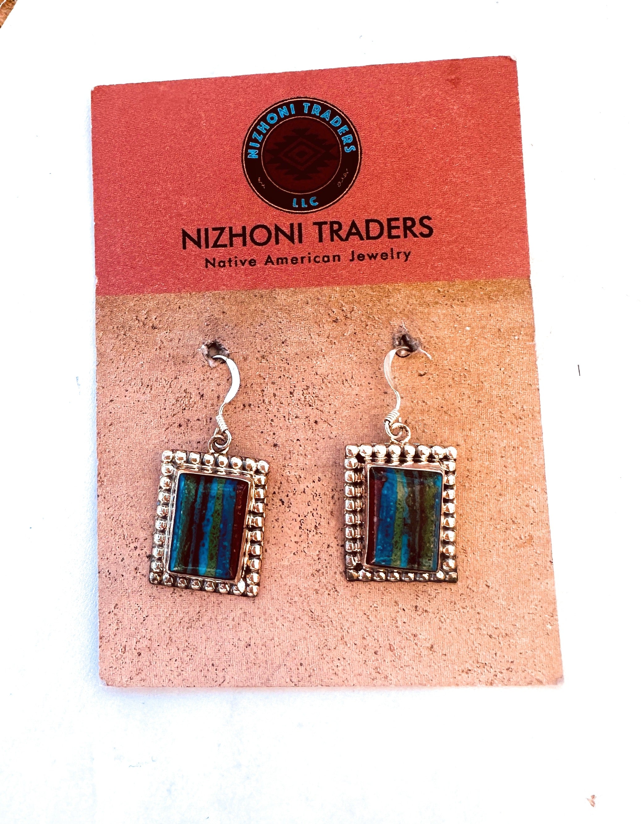 Navajo Rainbow Calsilica & Sterling Silver Dangle Earrings