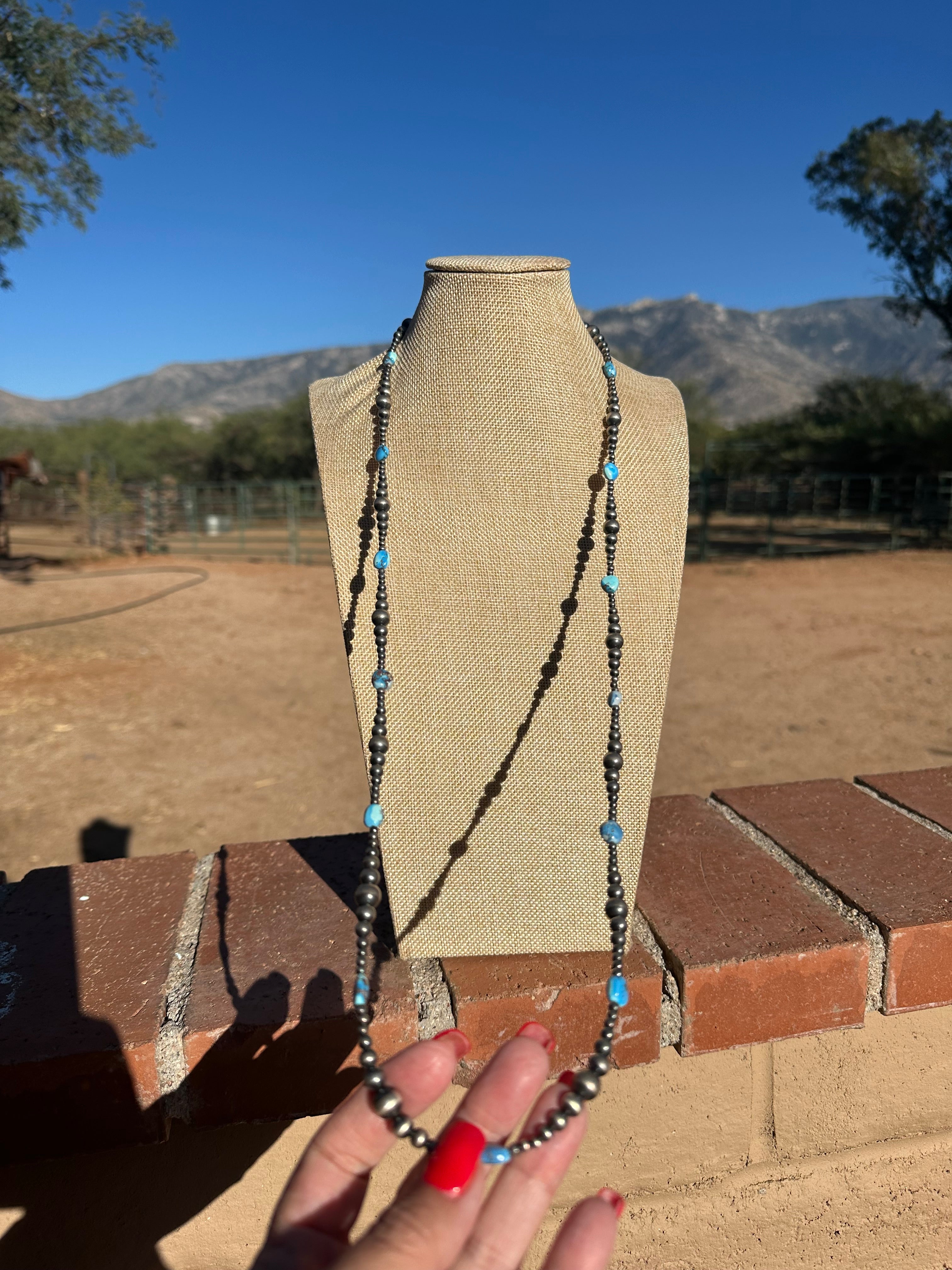 Handmade Golden Hills Turquoise & Sterling Silver Beaded Necklace