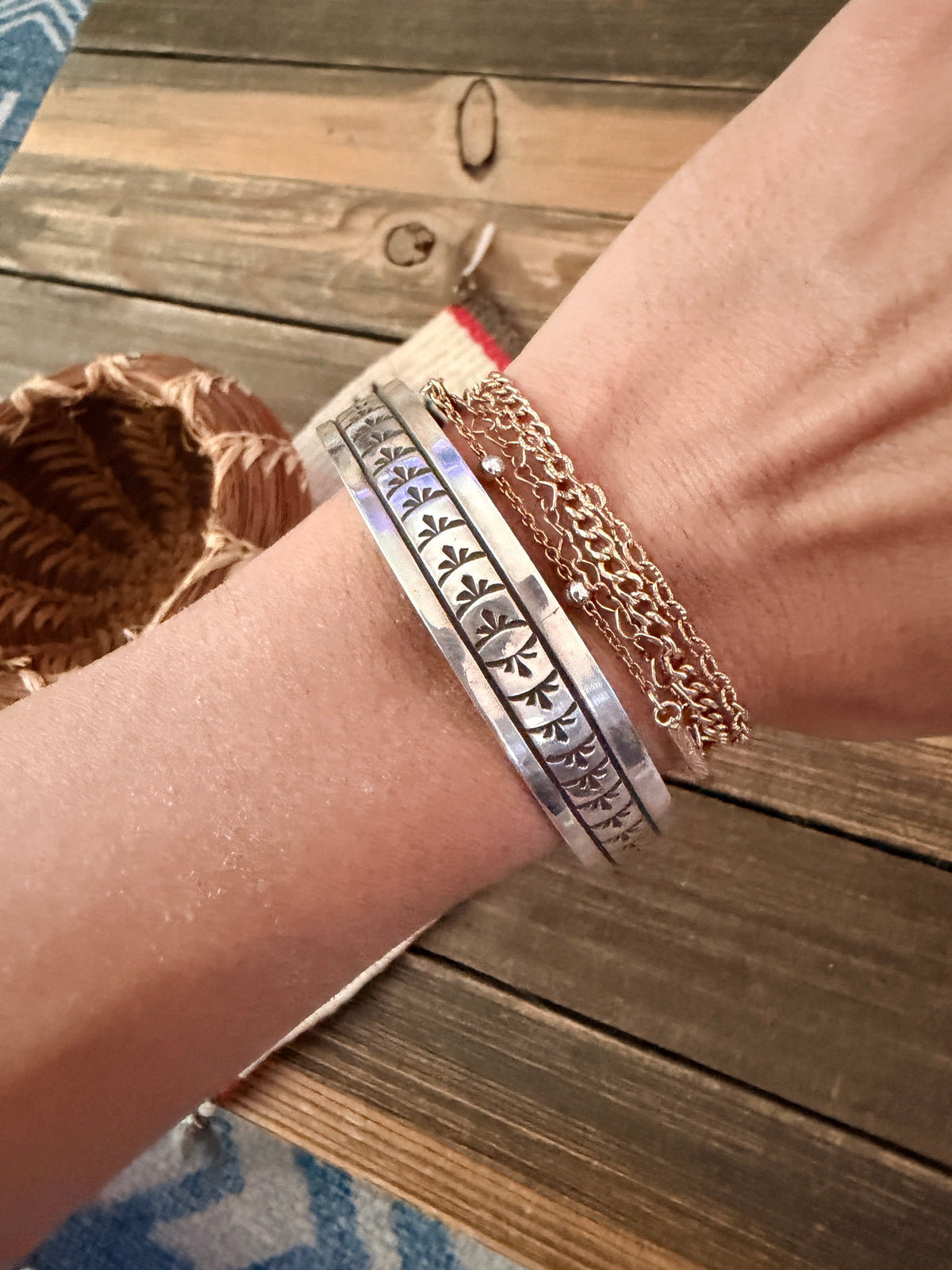 Handcrafted Sterling Silver Stamped Bangle Bracelet