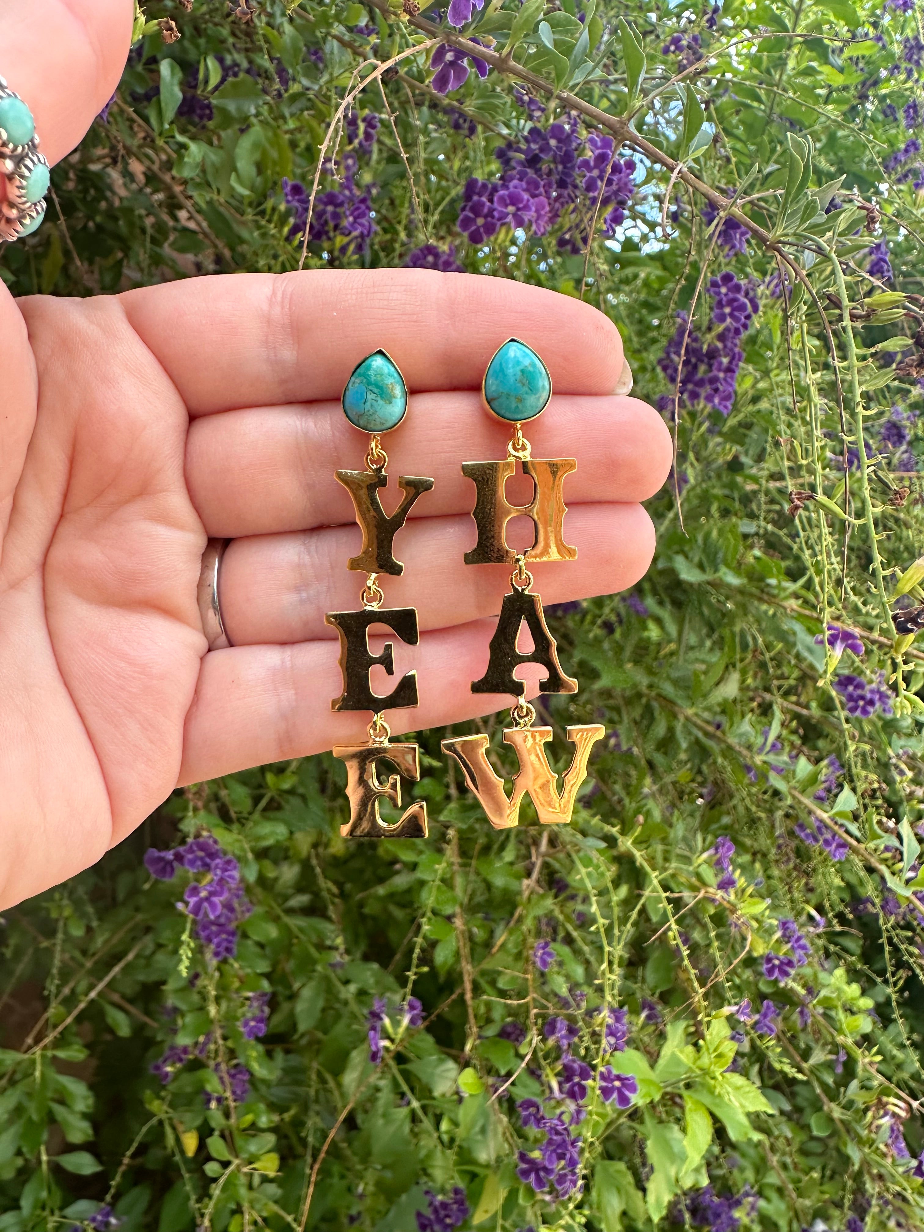 “The Golden Collection”  YEE HAW Handmade Gold Plated Natural Turquoise Earrings