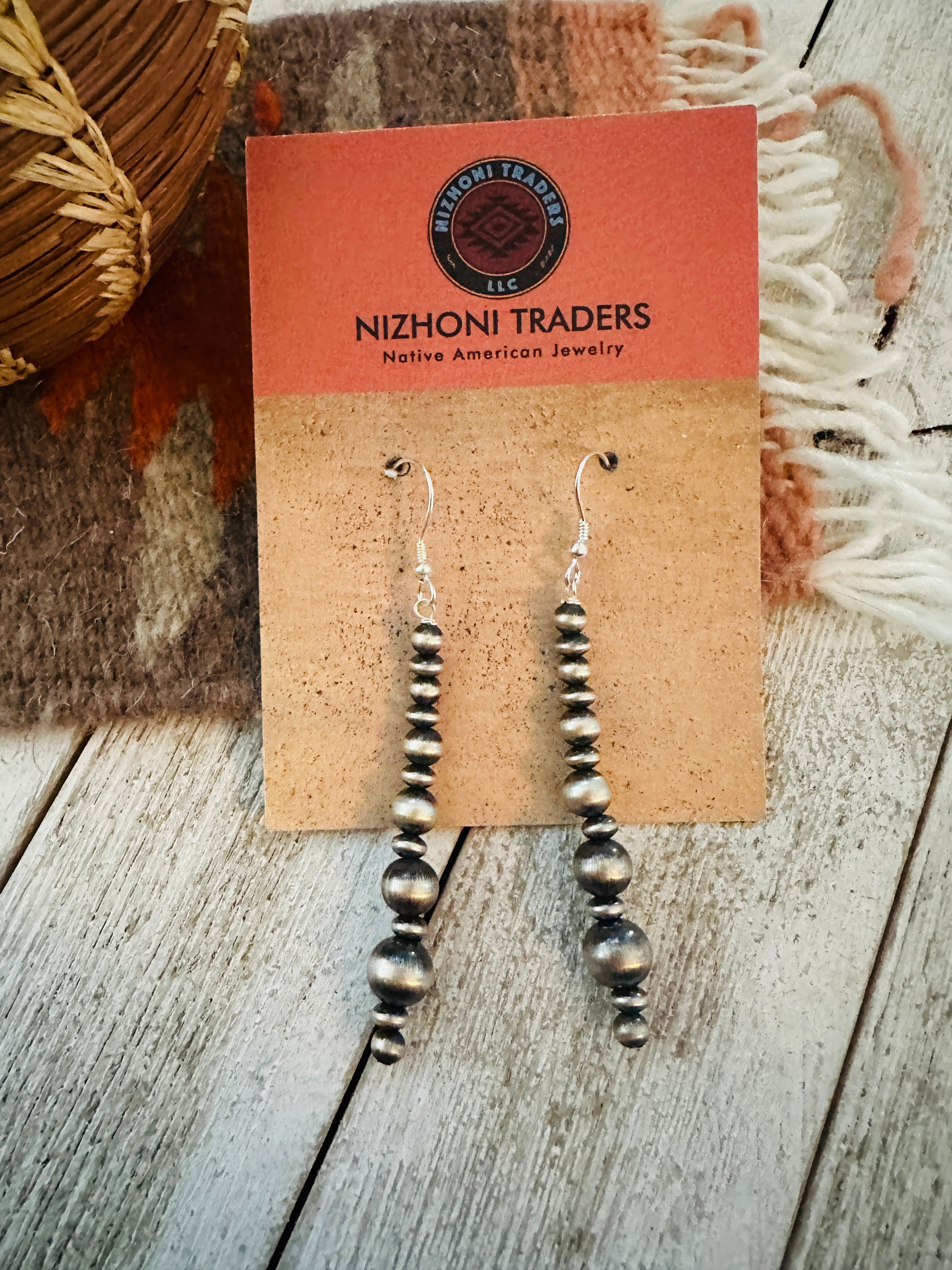 Navajo Sterling Silver Pearl Beaded Dangle Earrings