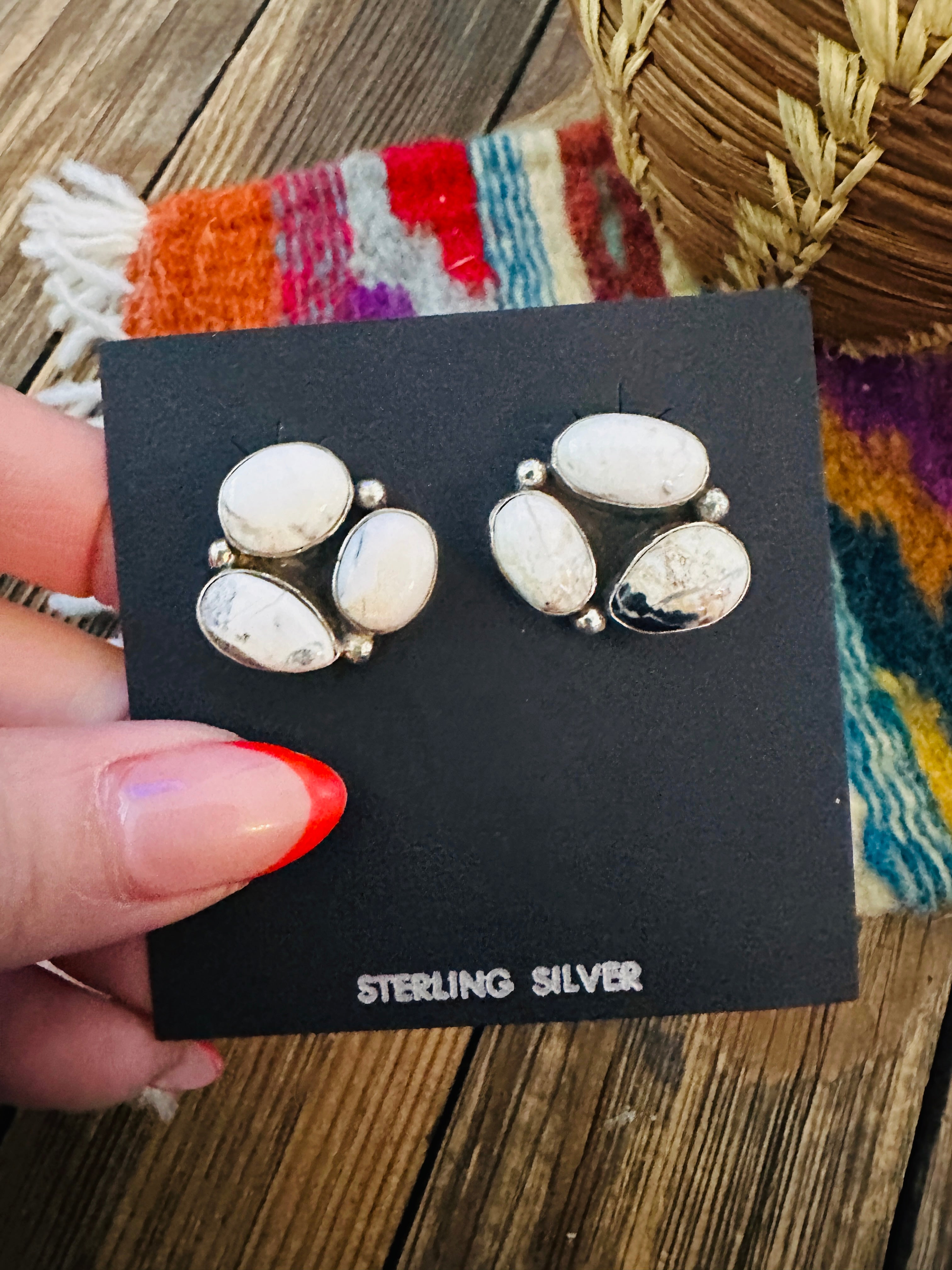 Handcrafted White Buffalo & Sterling Silver Cluster Post Earrings