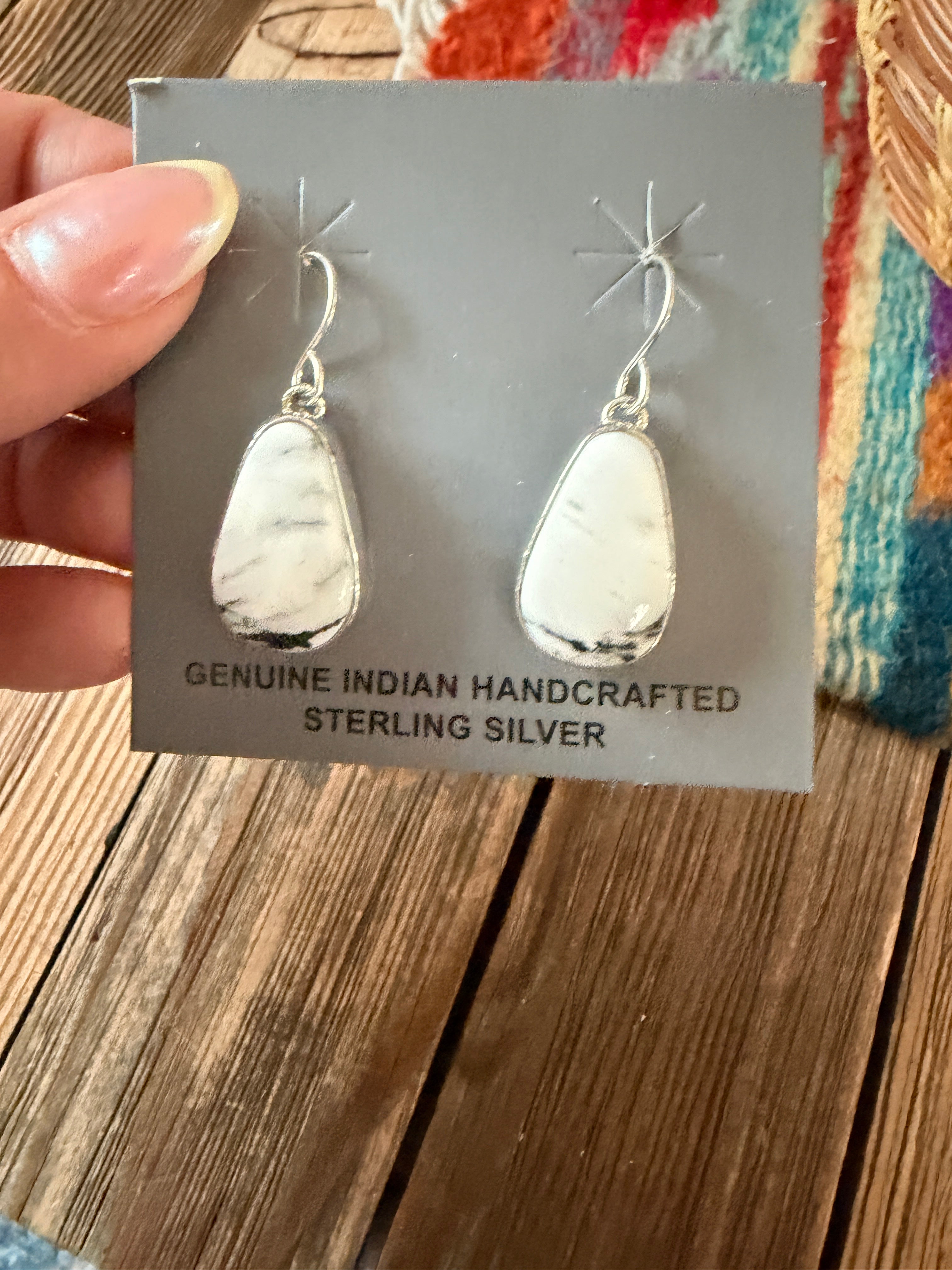 Handcrafted White Buffalo & Sterling Silver Dangle Earrings