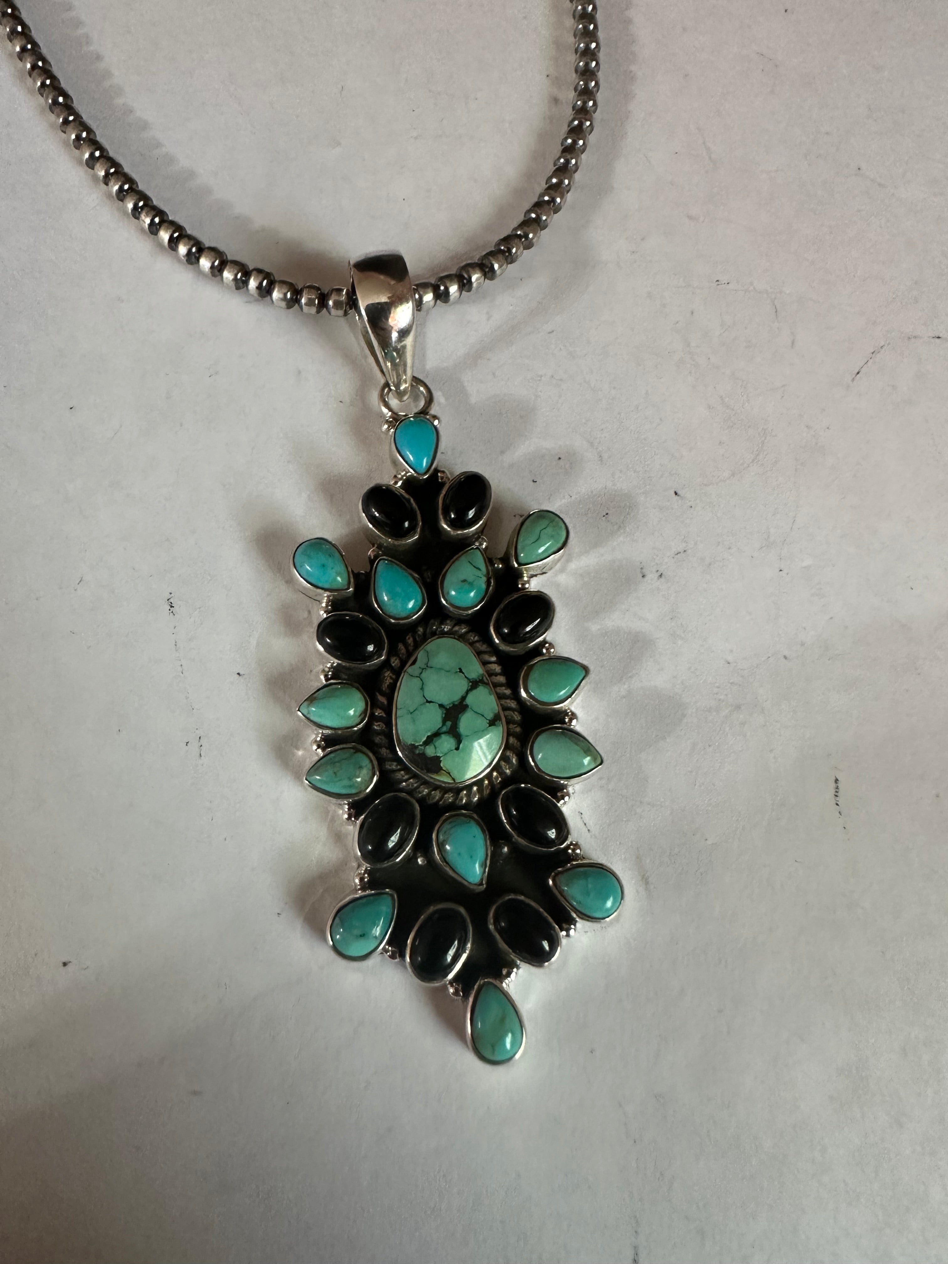 Handmade Sterling Silver, Turquoise & Onyx Pendant