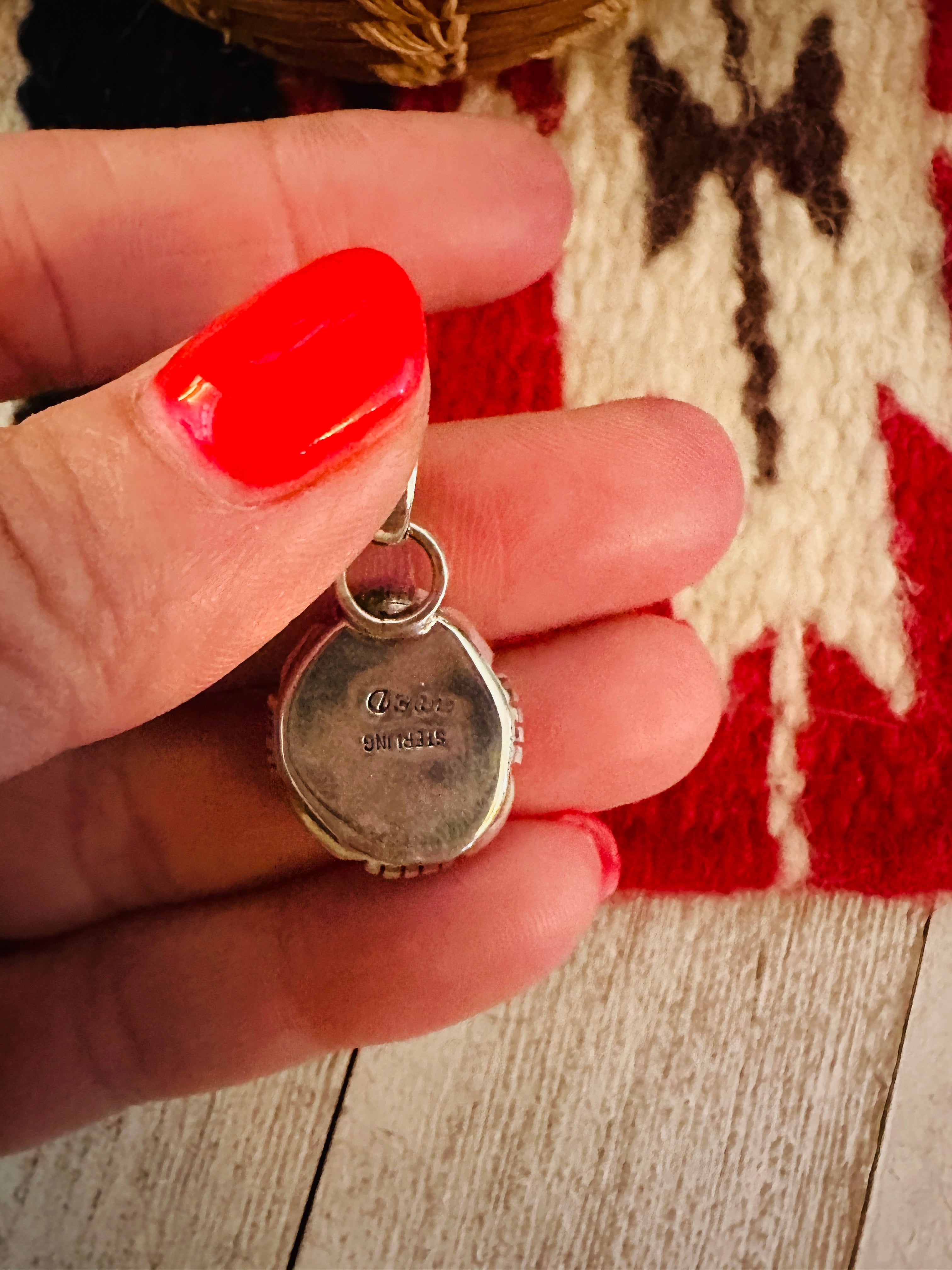 Navajo Sterling Silver & Coral Shadowbox Pendant