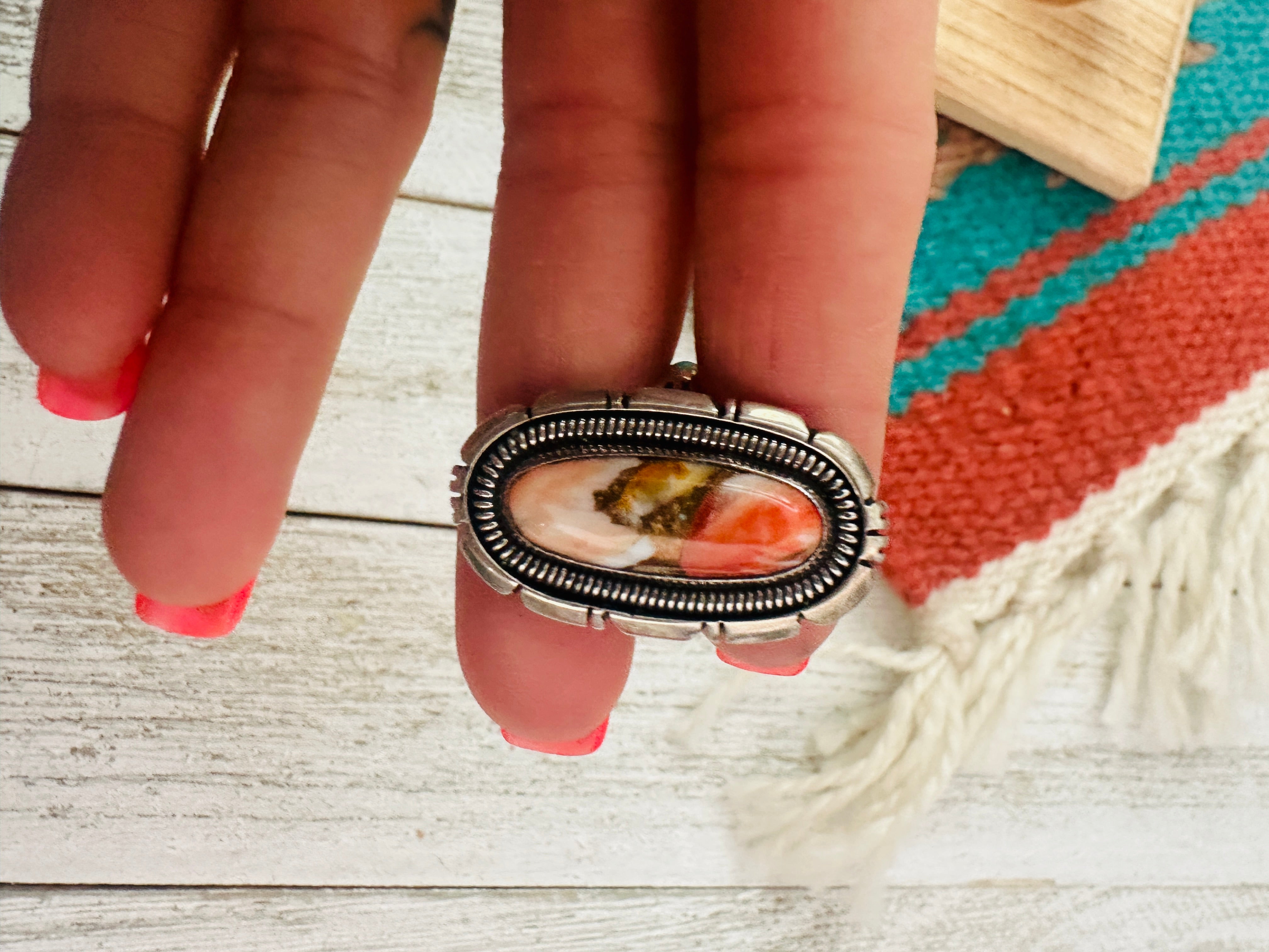 Navajo Sterling Silver & Multi Stone Spice Ring Size 8.75