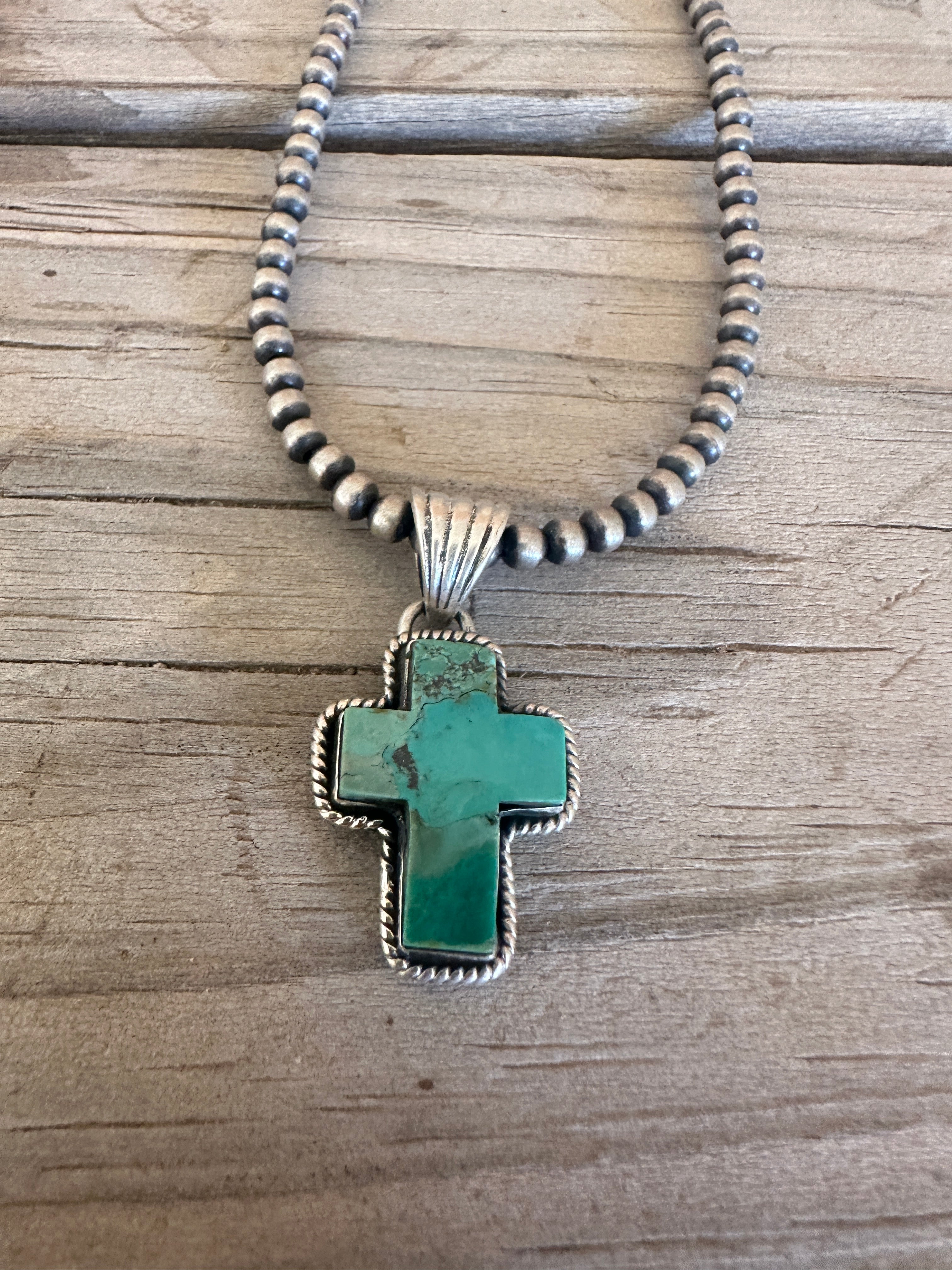 Handmade Turquoise & Sterling Silver Cross Pendant