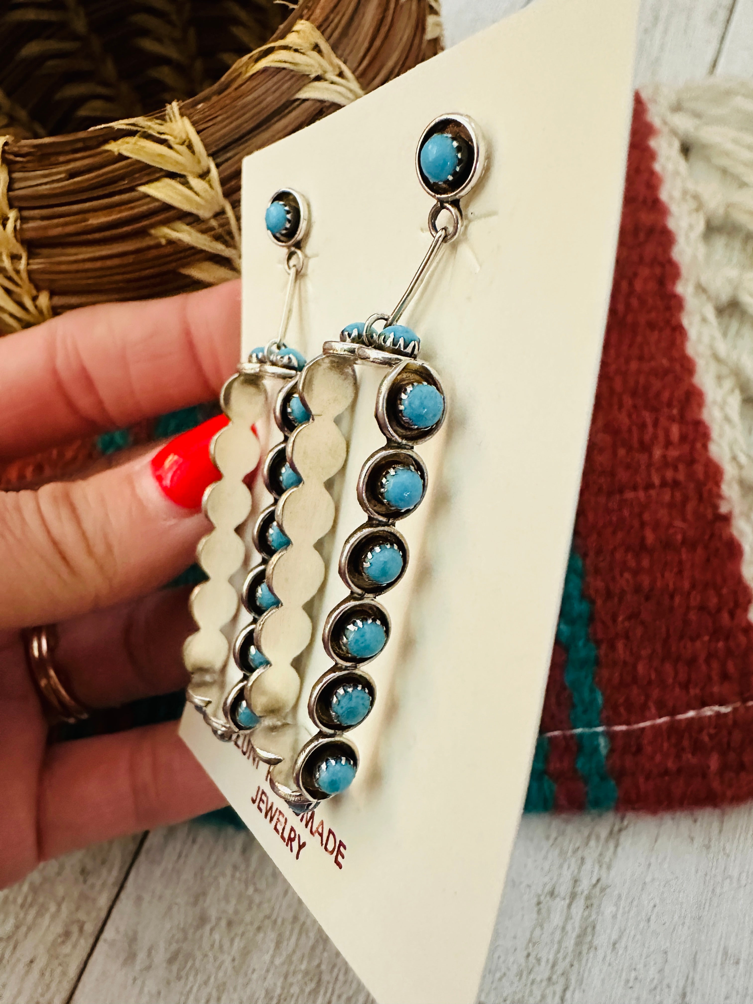 Zuni Turquoise & Sterling Silver Snake Eye Dangle Earrings