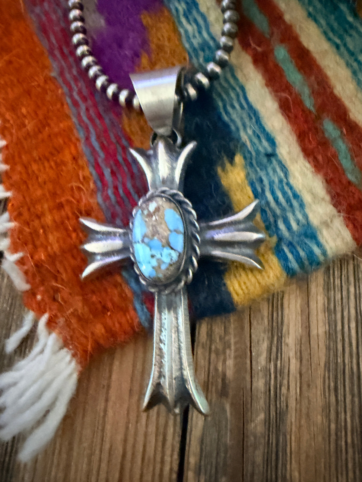 Handcrafted Golden Hills Turquoise & Sterling Silver Cross Pendant by Chimney Butte