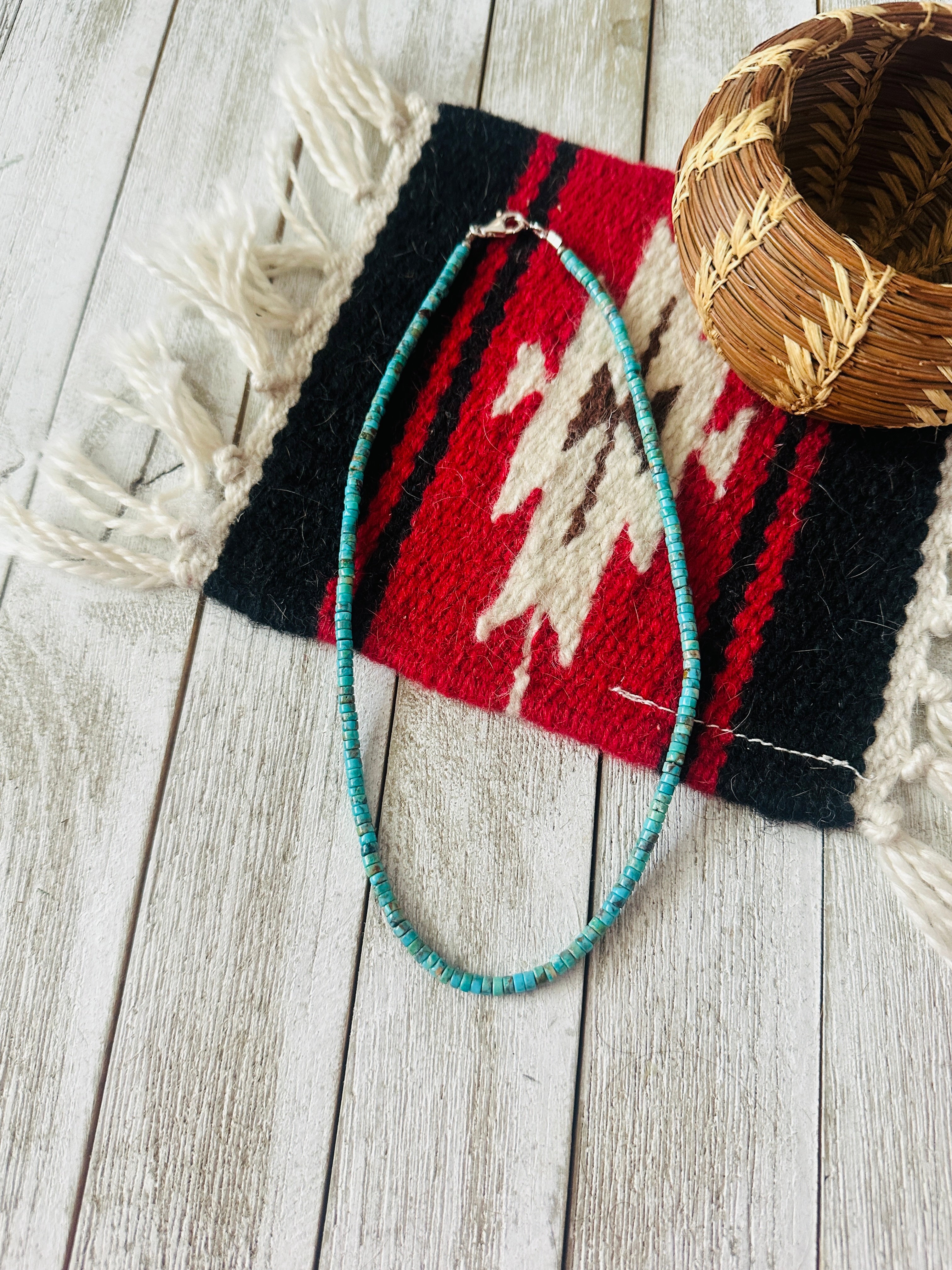 Navajo Turquoise & Sterling Silver 18” Beaded Necklace