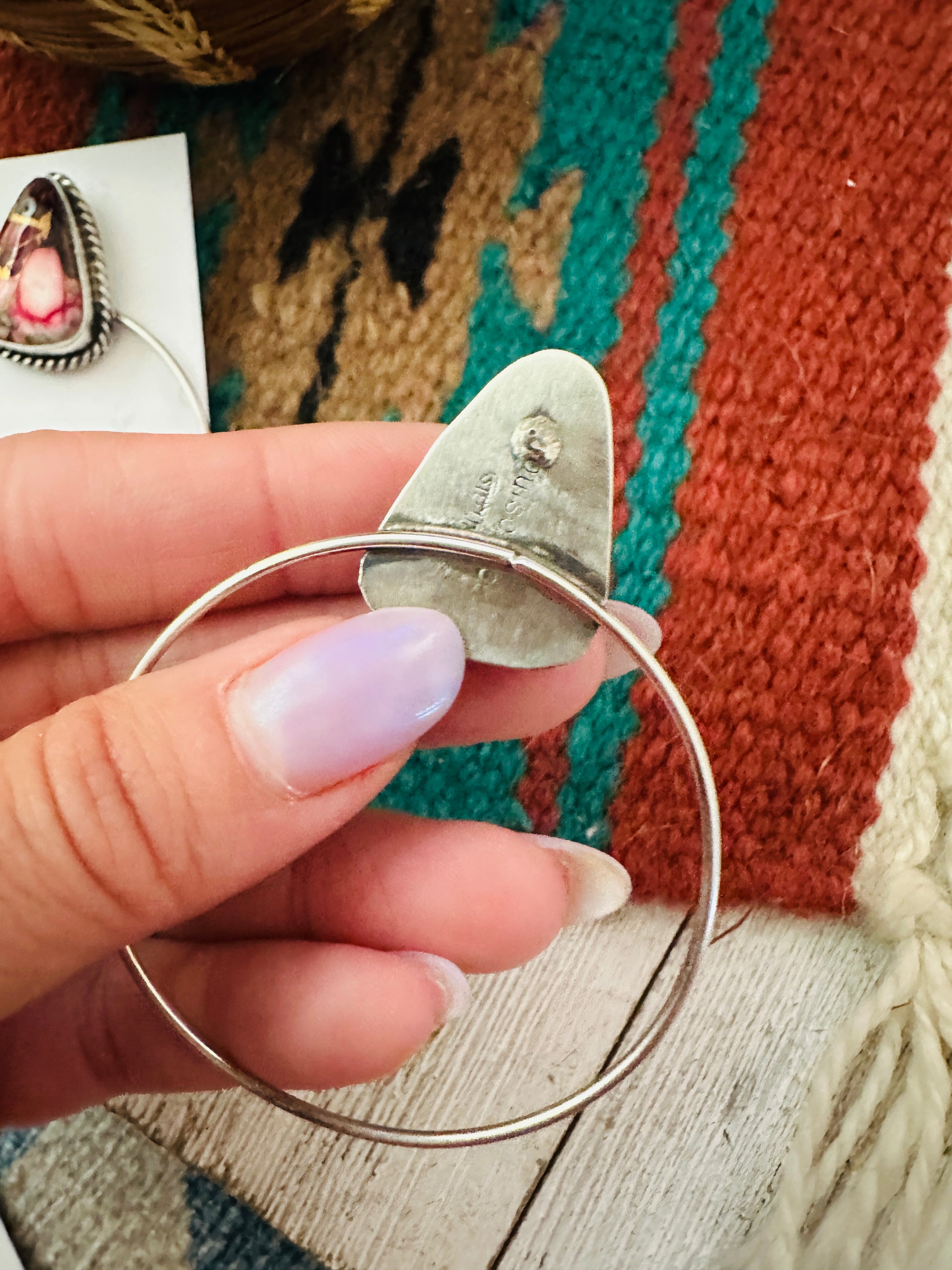 Handcrafted Rose Dahlia and Sterling Silver Dangle Hoop Earrings