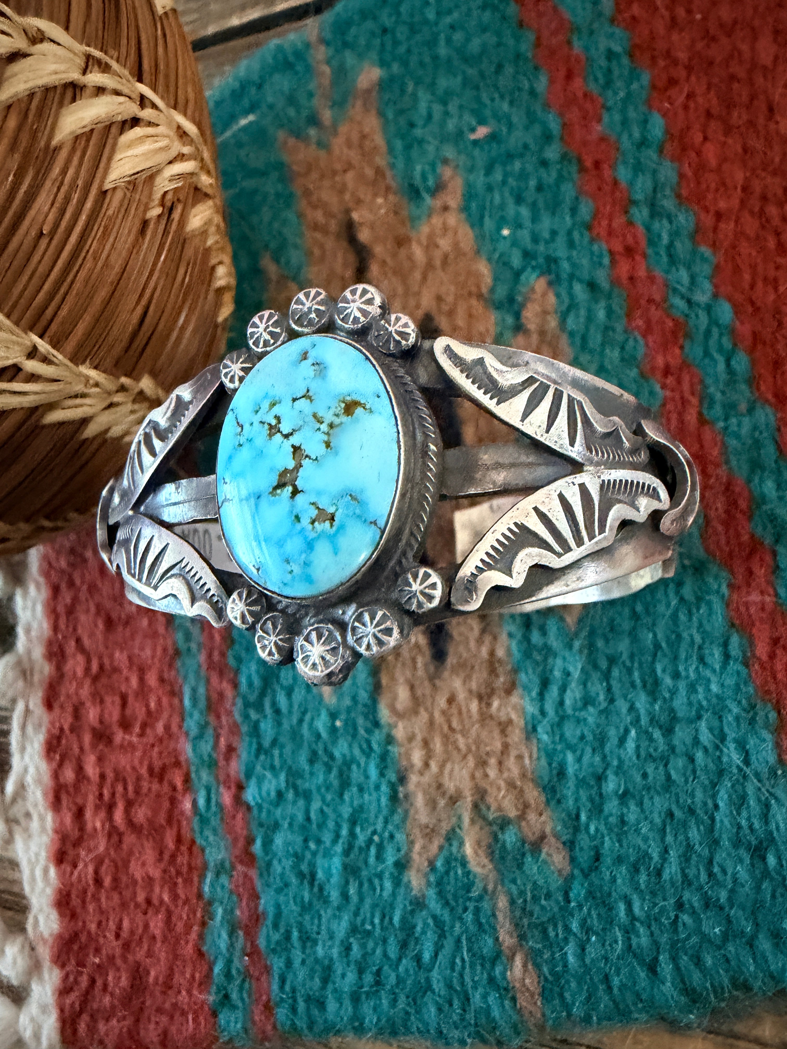 Handcrafted Turquoise & Sterling Silver Cuff Bracelet by Gilbert Tom