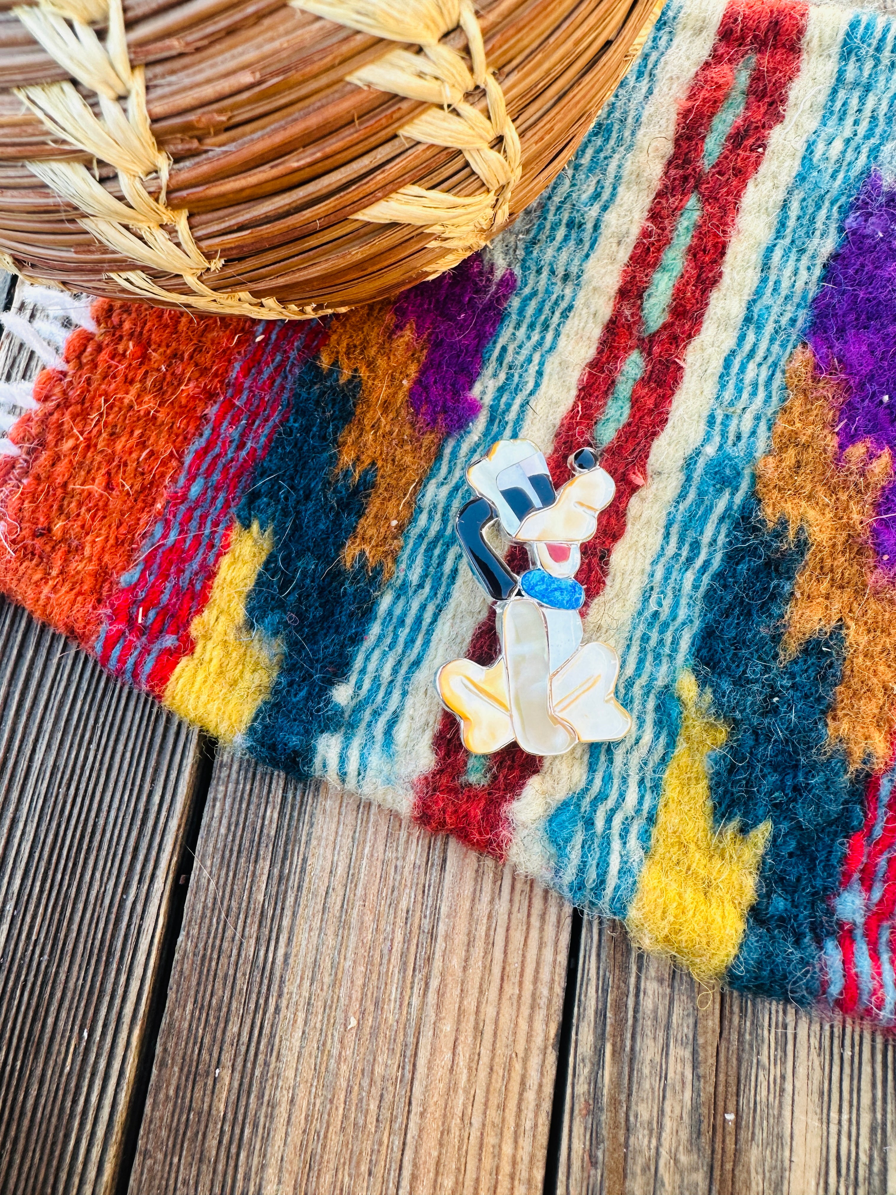 Handcrafted Sterling Silver and Multi Stone Character Brooch/ Pendant