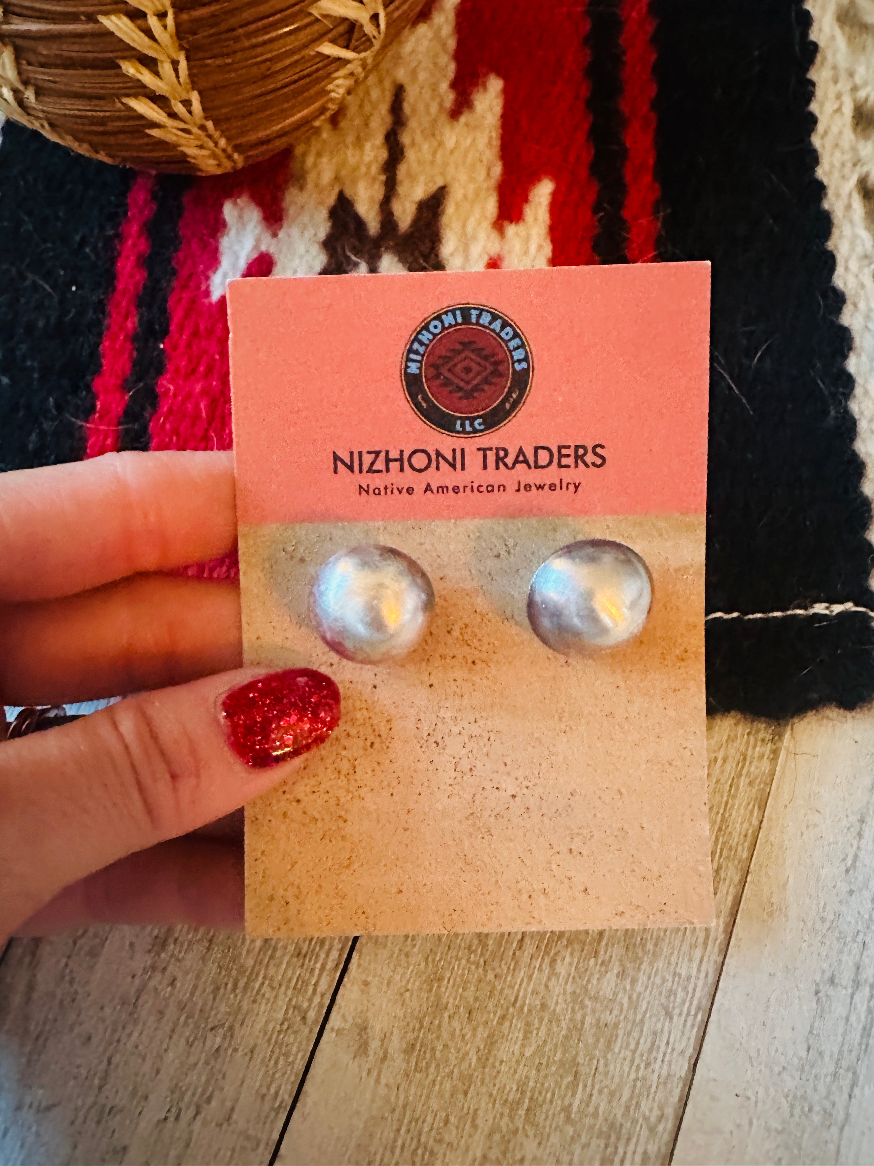 Navajo Sterling Silver Pearl Stud Earrings 14mm