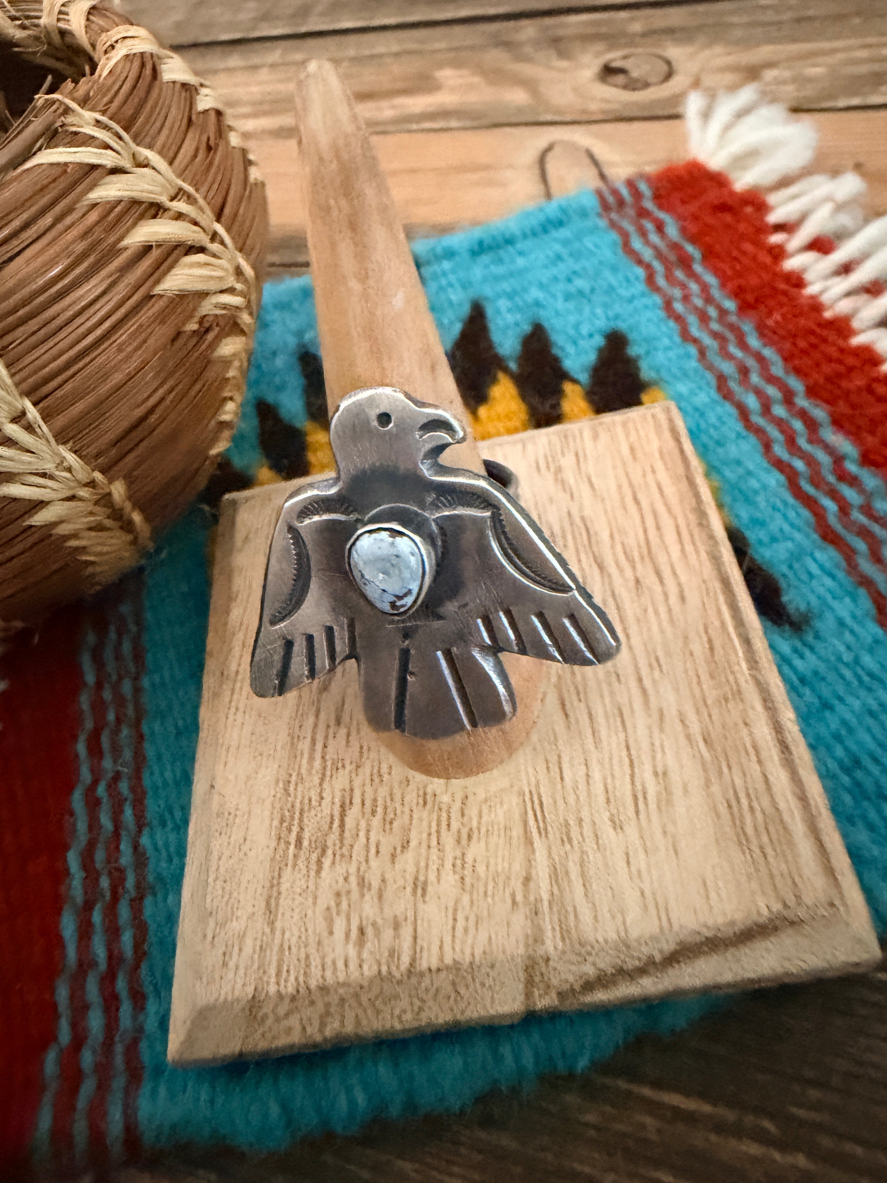 Handcrafted Turquoise and Sterling Silver Thunderbird Ring size 8 by Chimney Butte
