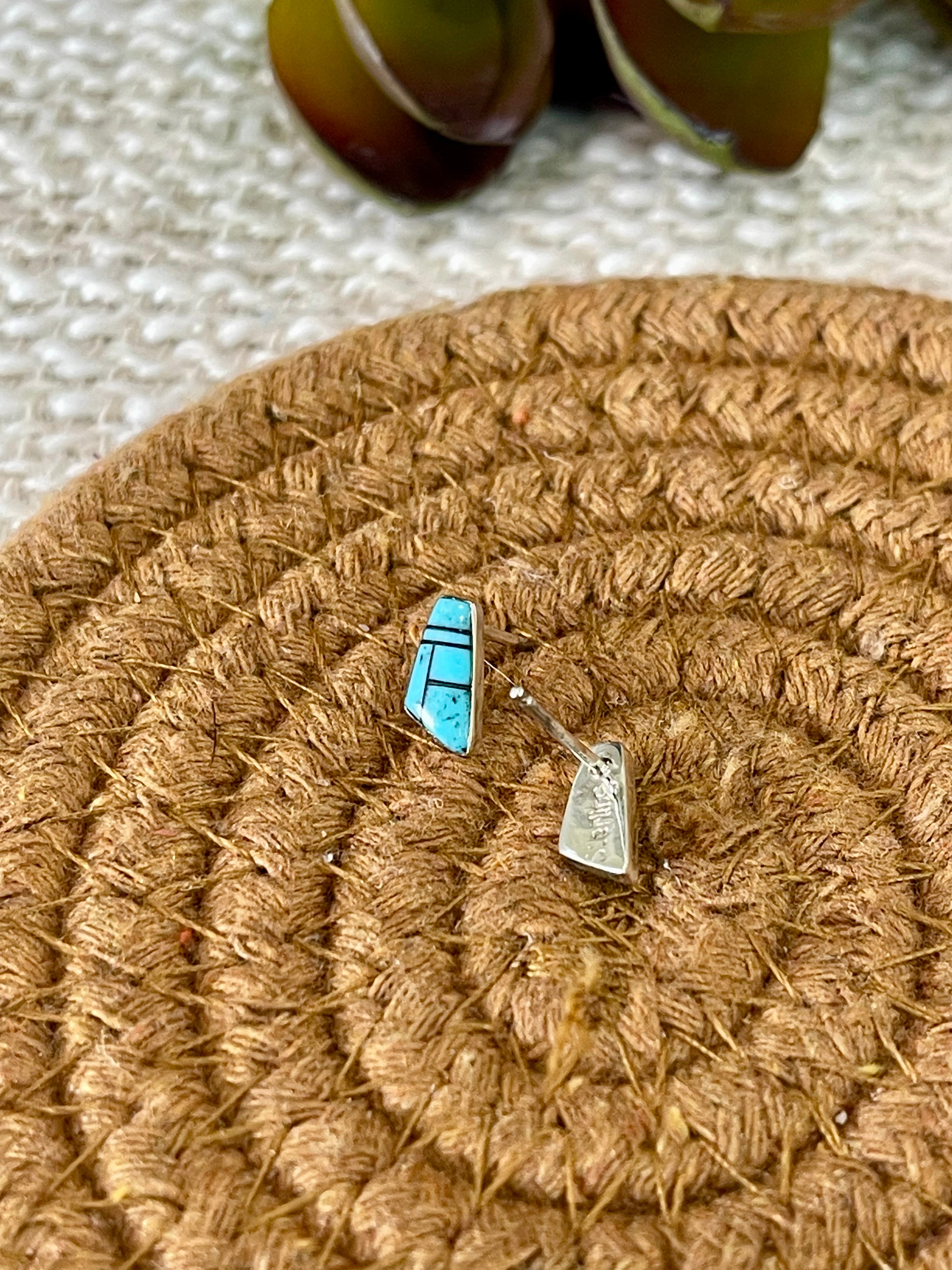 Gorgeous Handmade Sterling Silver & Turquoise Inlay Post Earrings