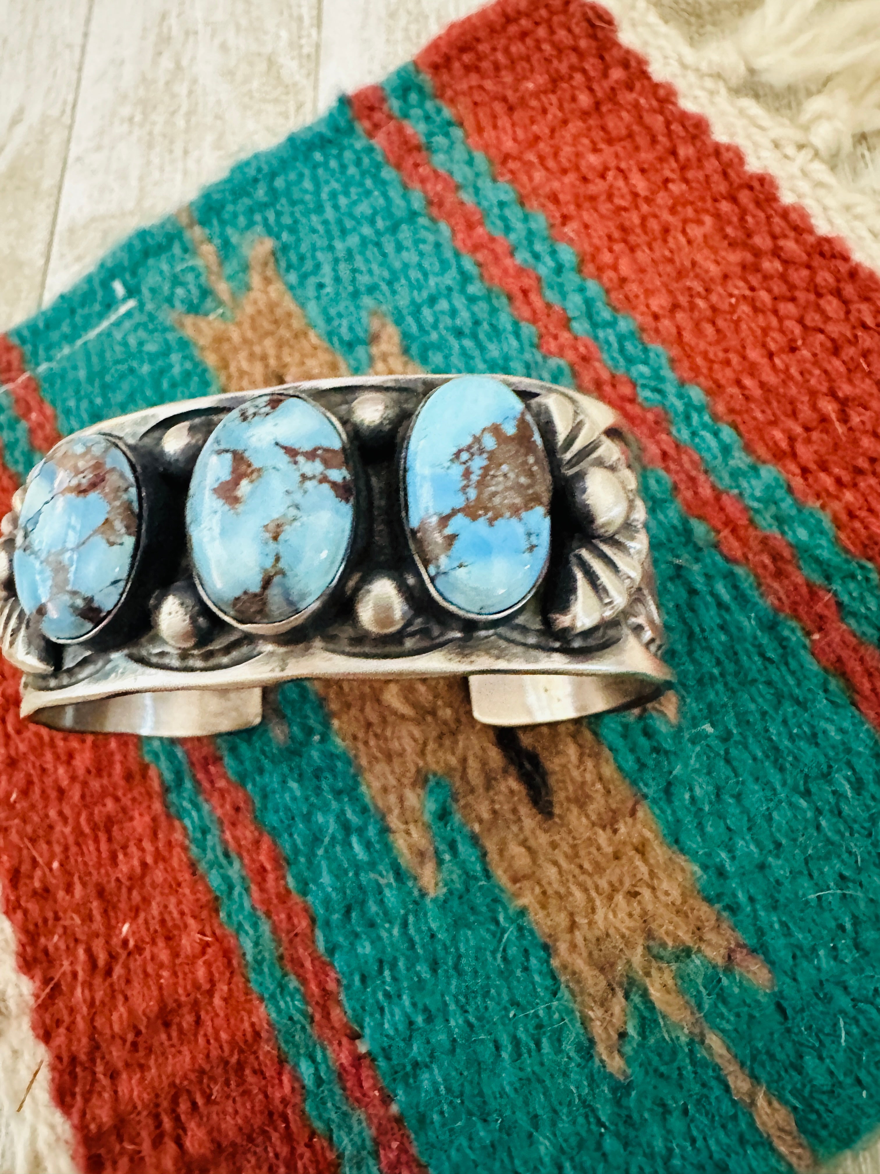 Handcrafted Sterling Silver & Golden Hills Turquoise Cuff Bracelet by Chimney Butte /