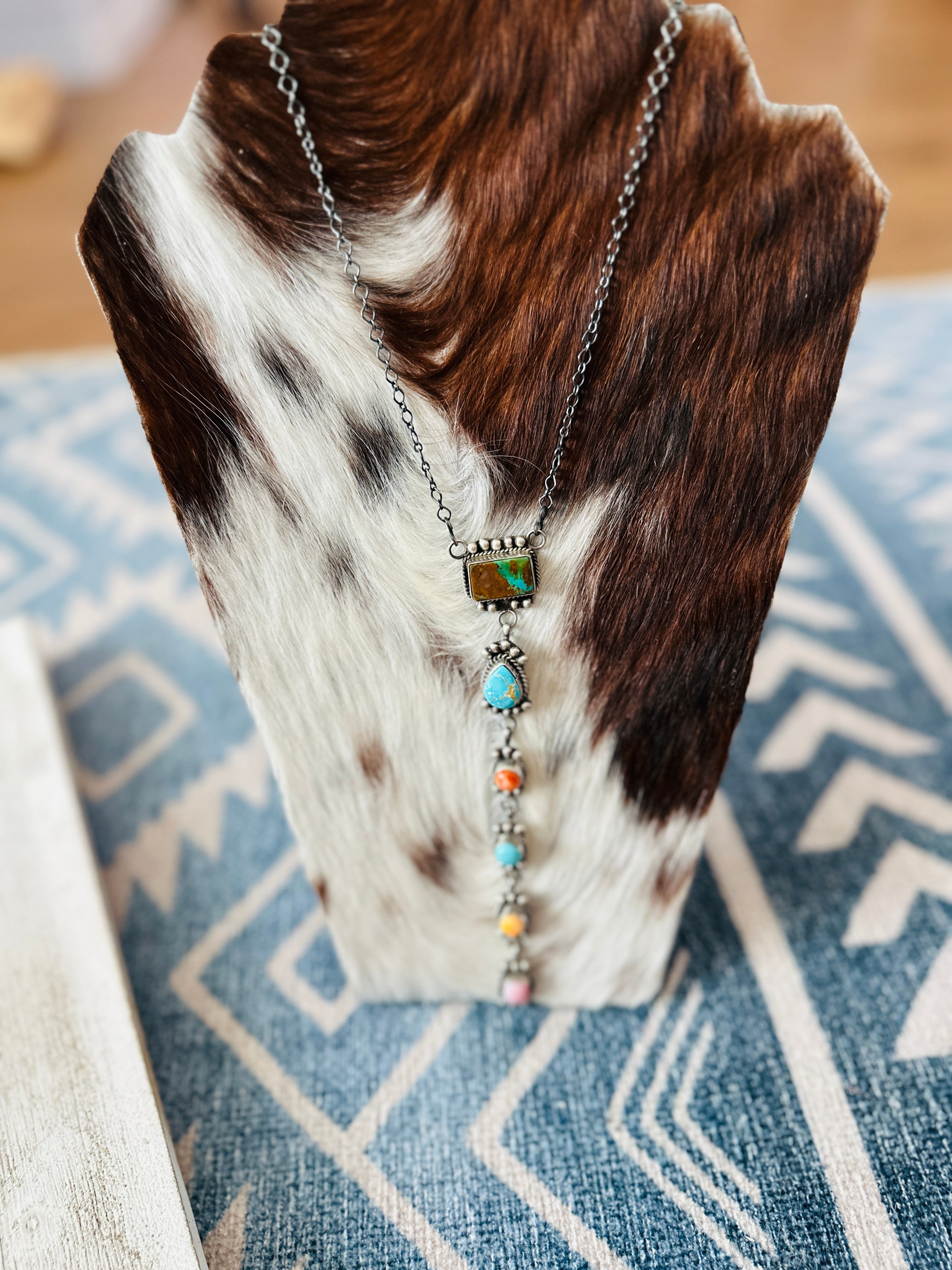 Handcrafted Sterling Silver & Multi Stone Lariat Necklace