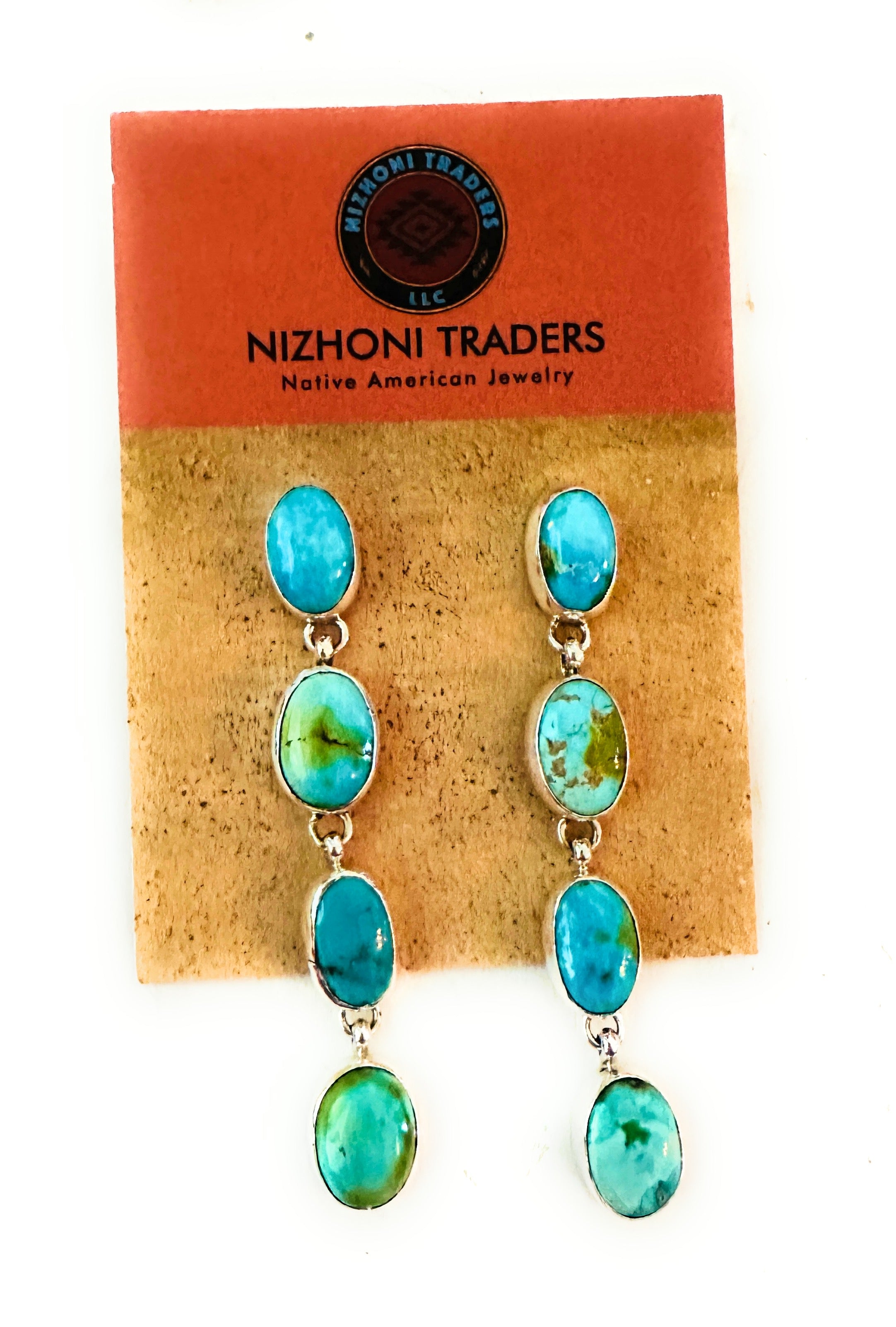 Navajo Sonoran Mountain Turquoise & Sterling Silver Dangle Earrings