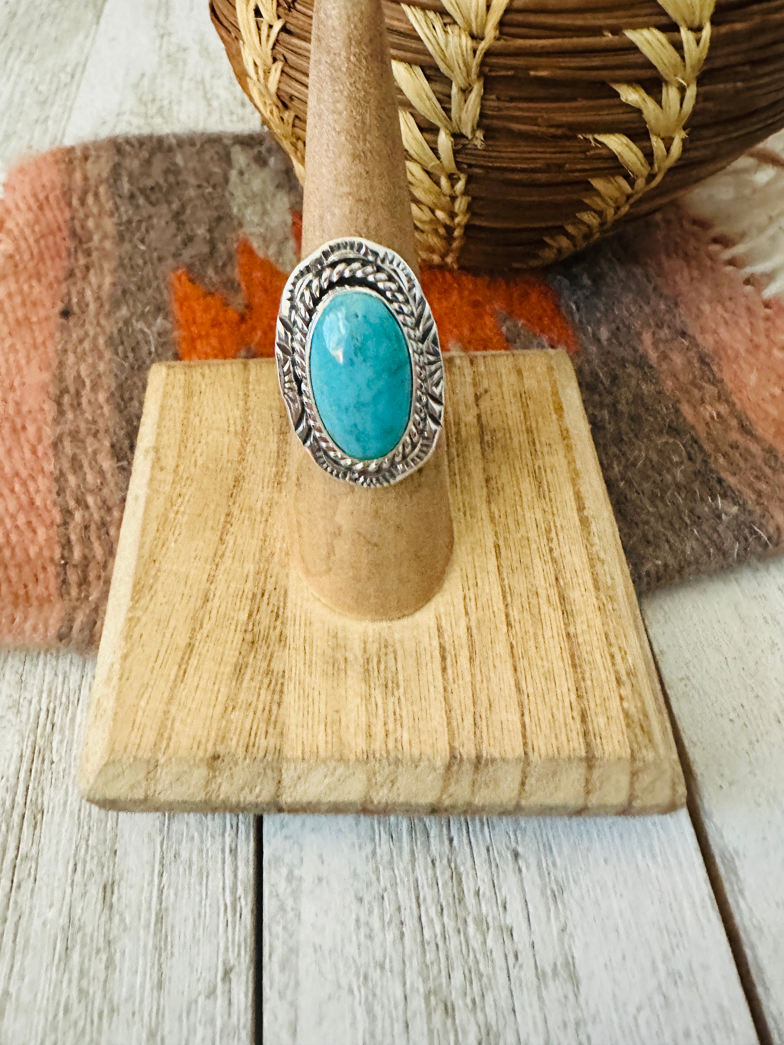 Navajo Kingman Turquoise & Sterling Silver Ring Size 6