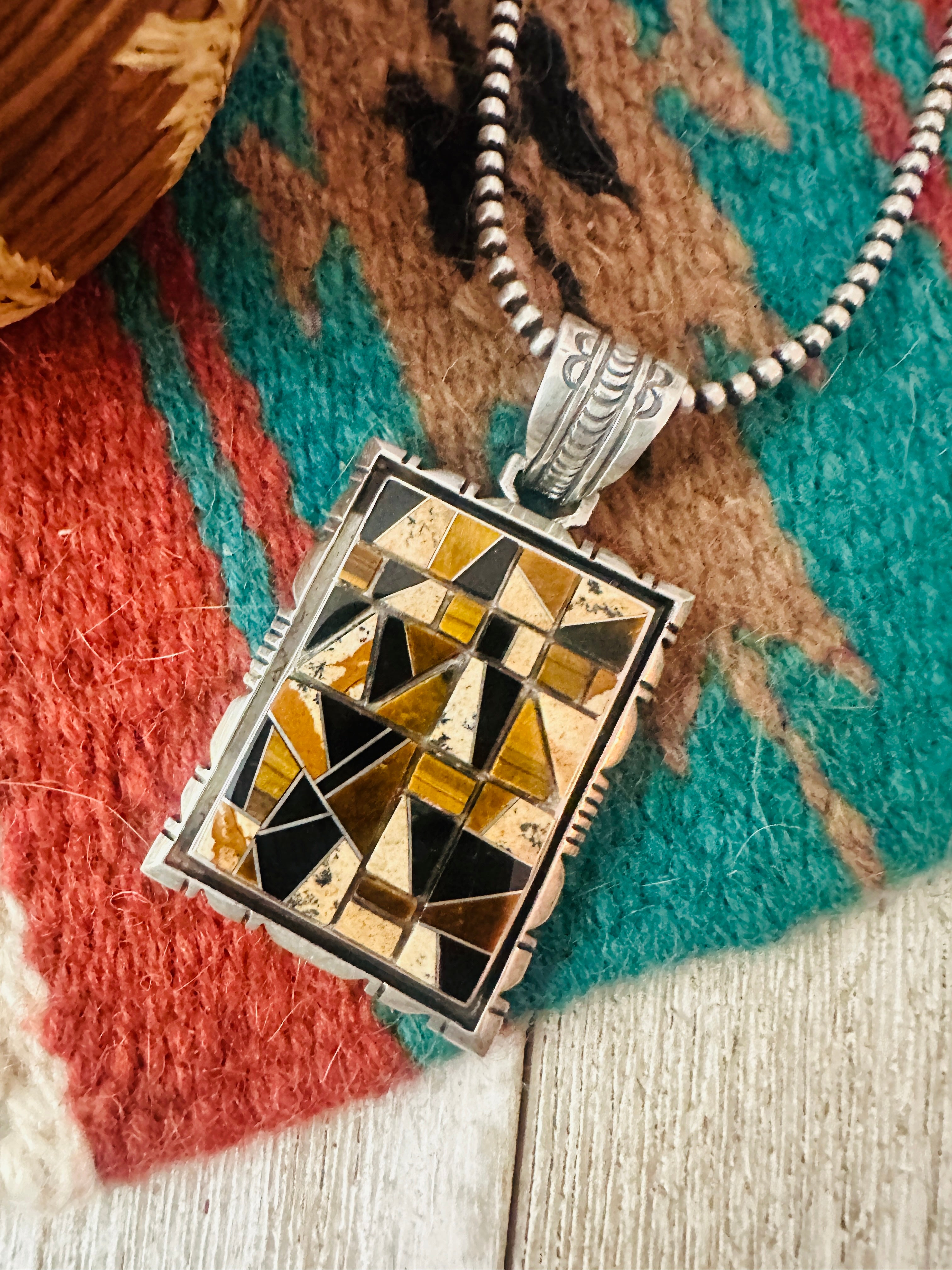 Handcrafted Sterling Silver and Multi Stone Inlay Pendant