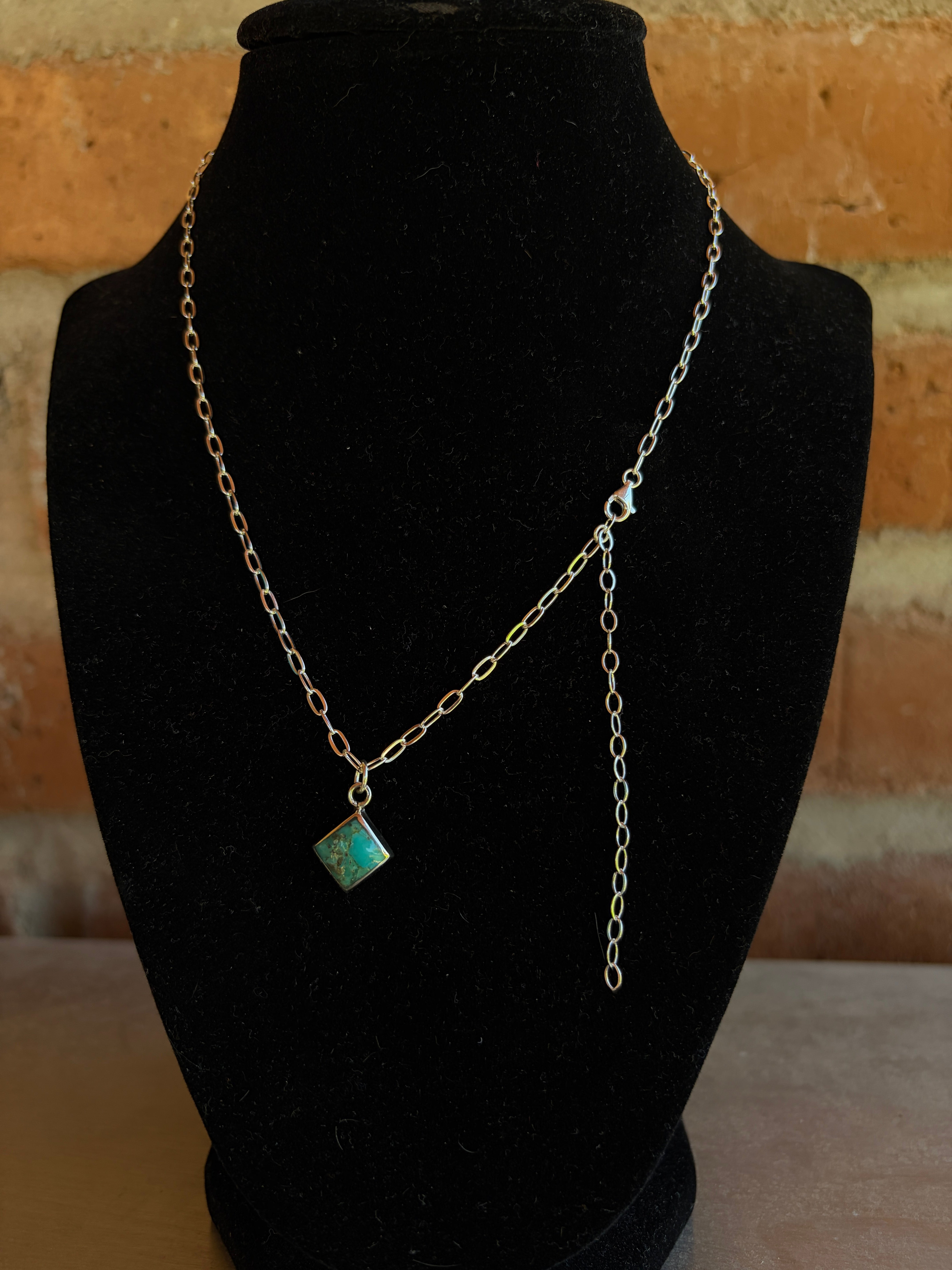 Handmade Sterling Silver and Turquoise Chain Square Necklace