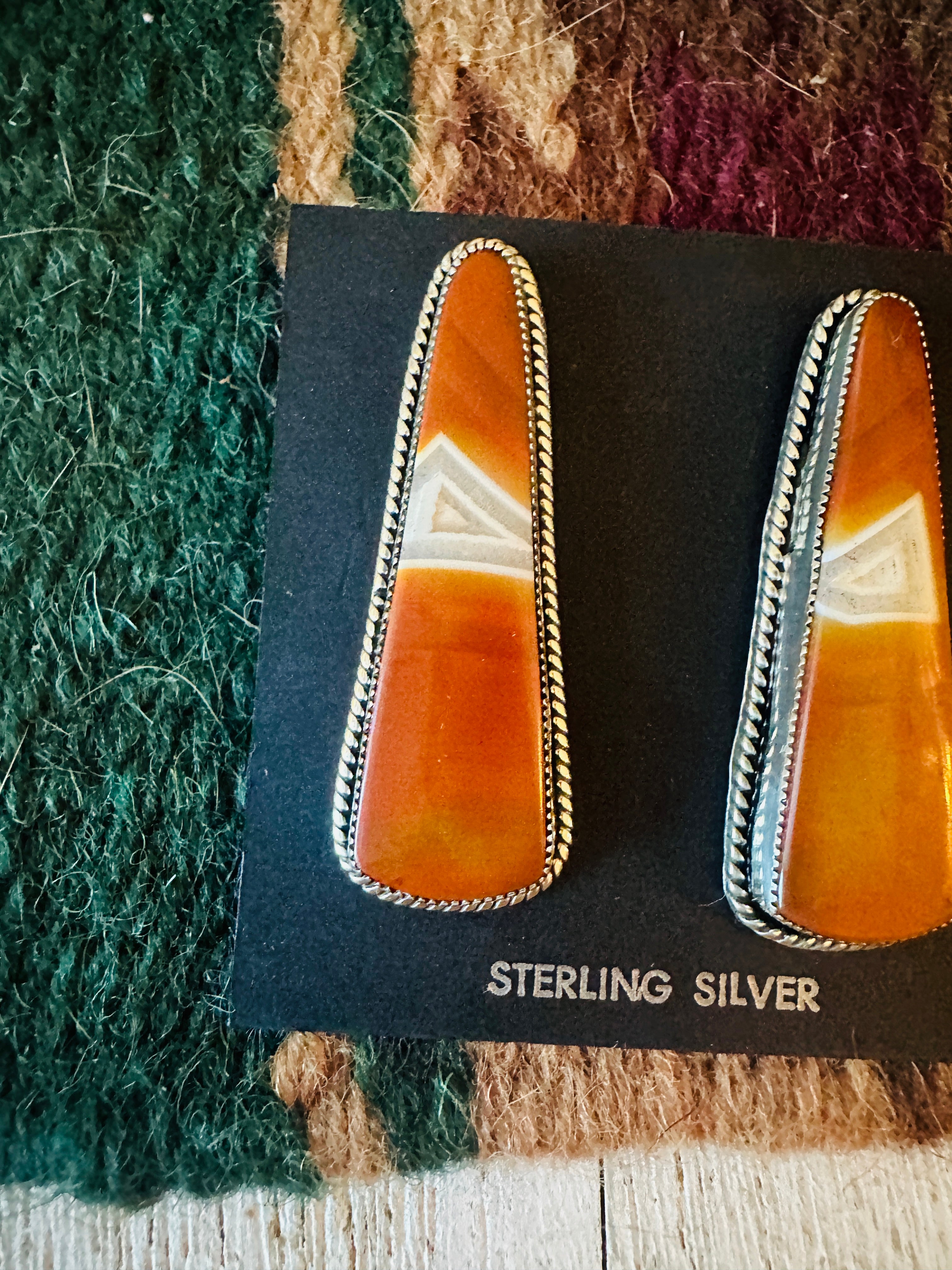 Navajo Jasper Sterling Silver Post Earrings Signed