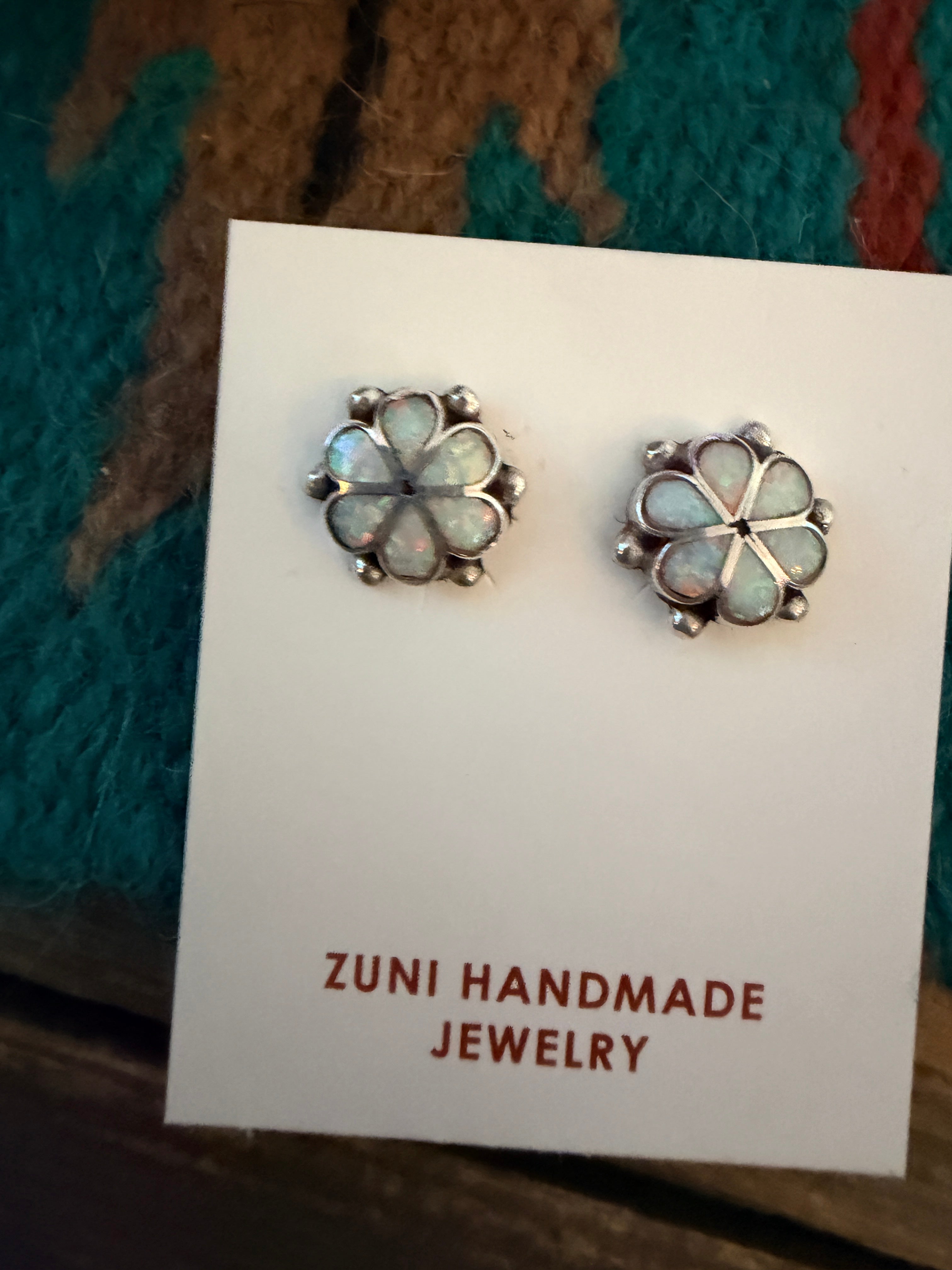 Handcrafted Sterling Silver & White Opal Flower Stud Earrings